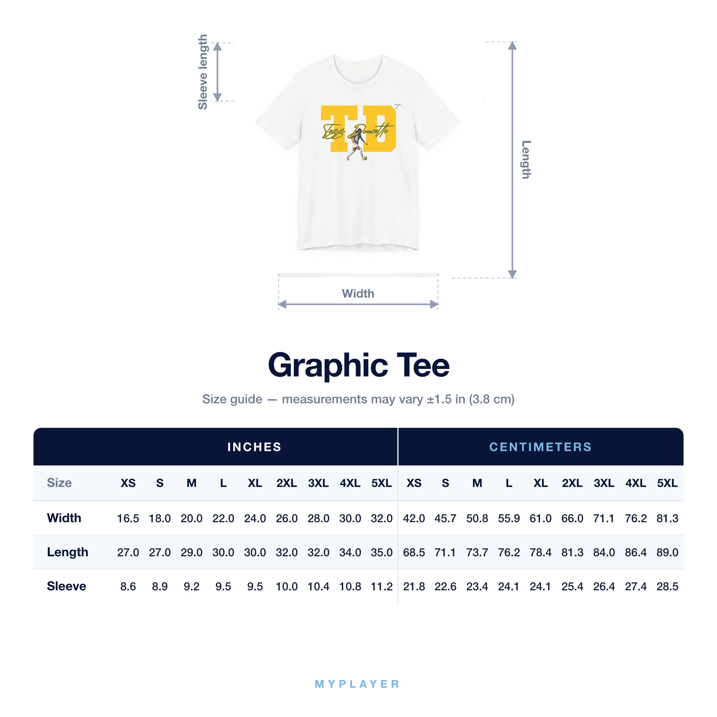 Graphic Tee size chart