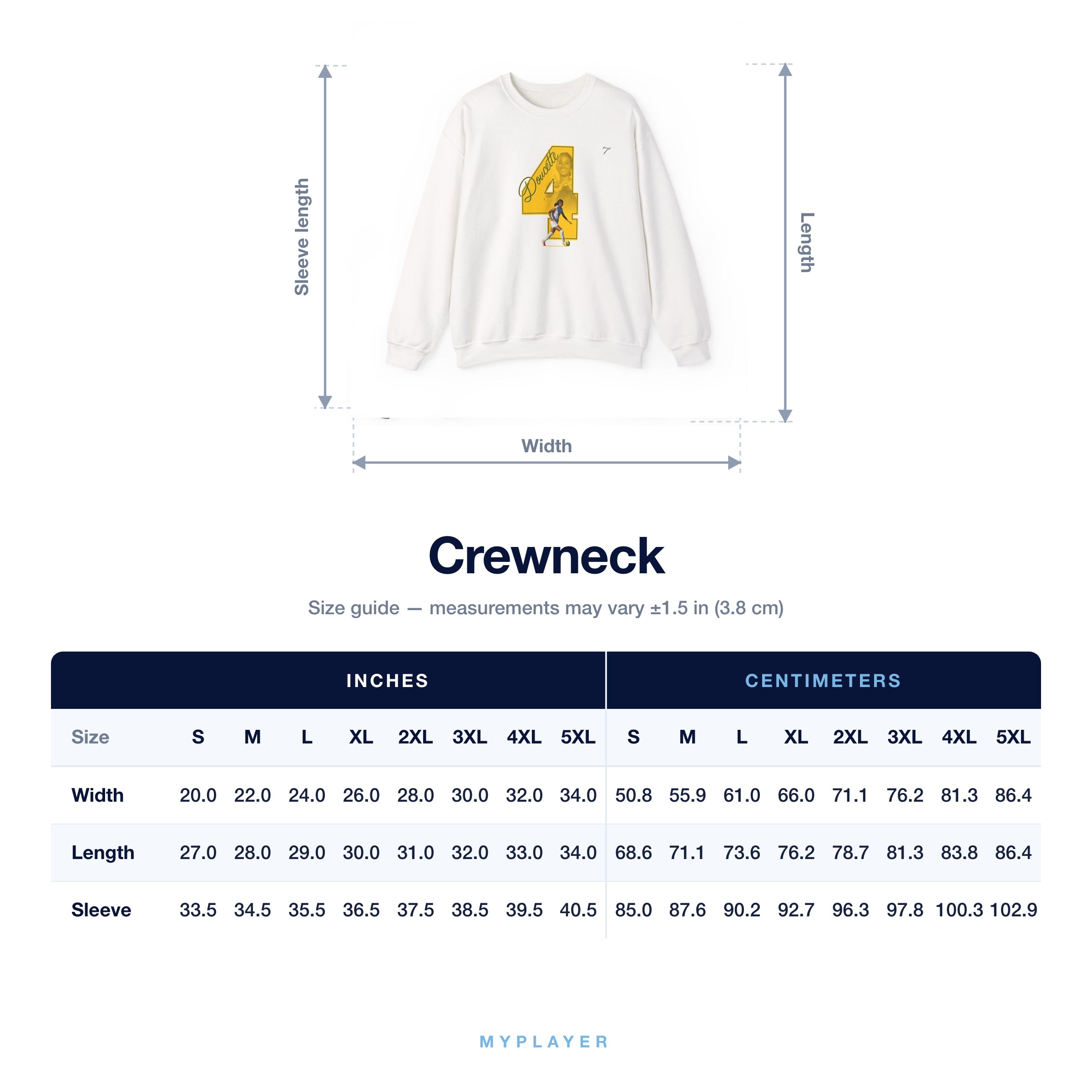 Crewneck size chart