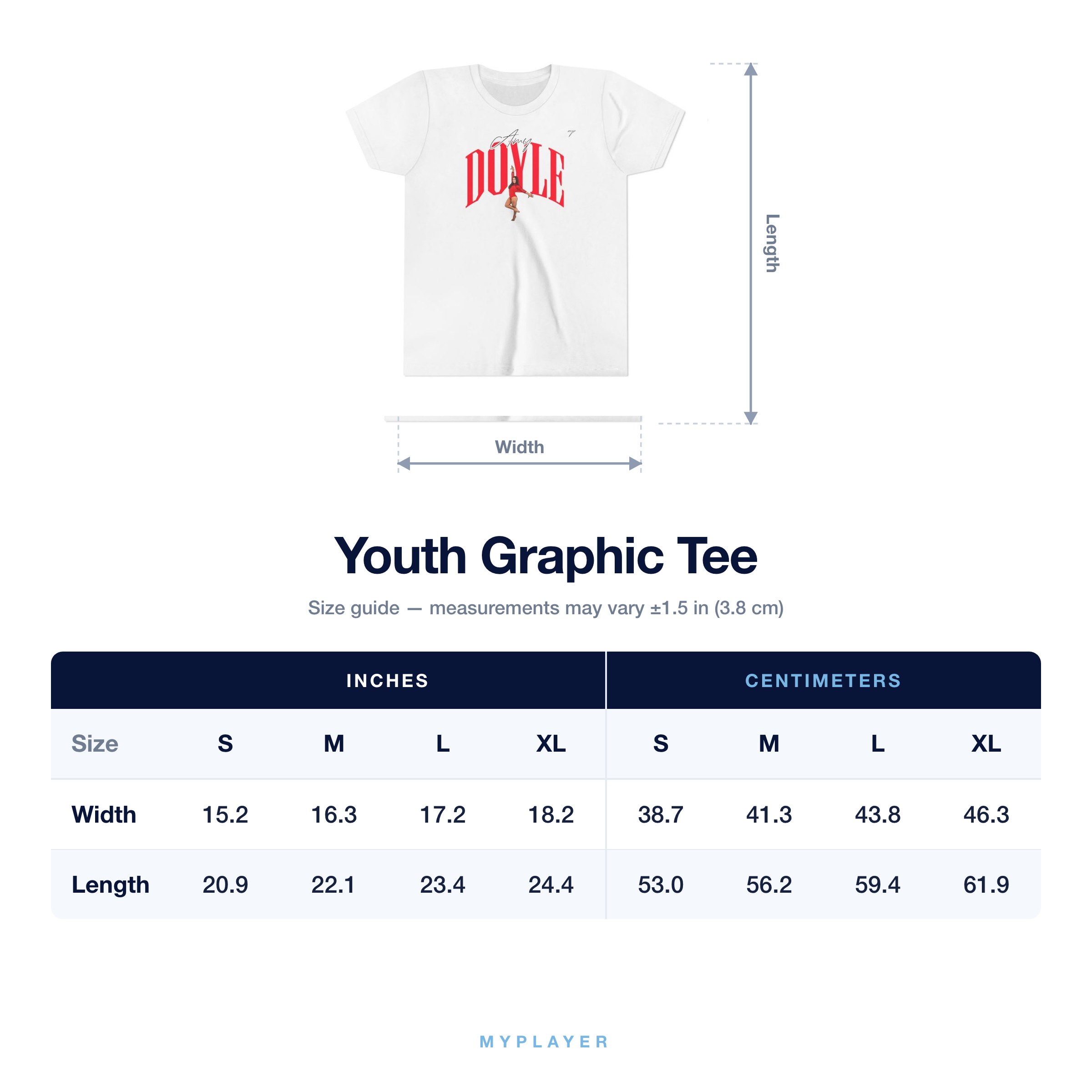 Youth Tee size chart