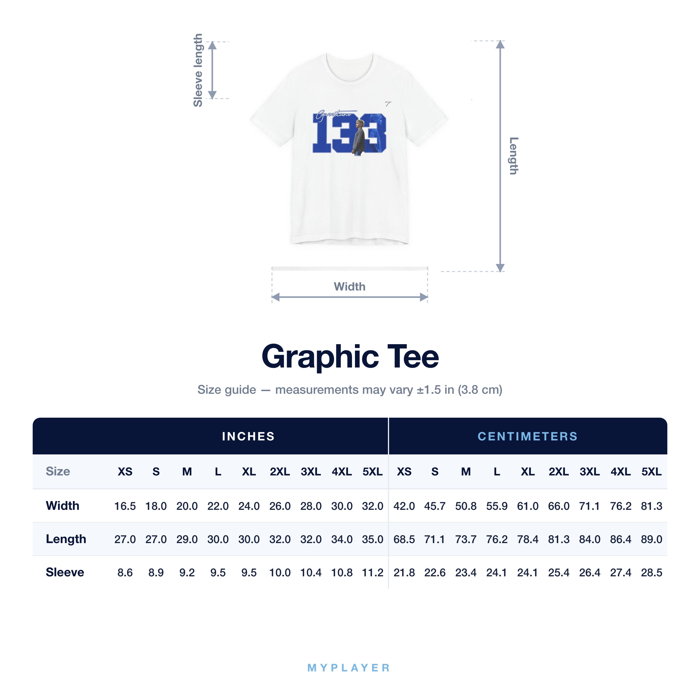 Graphic Tee size chart