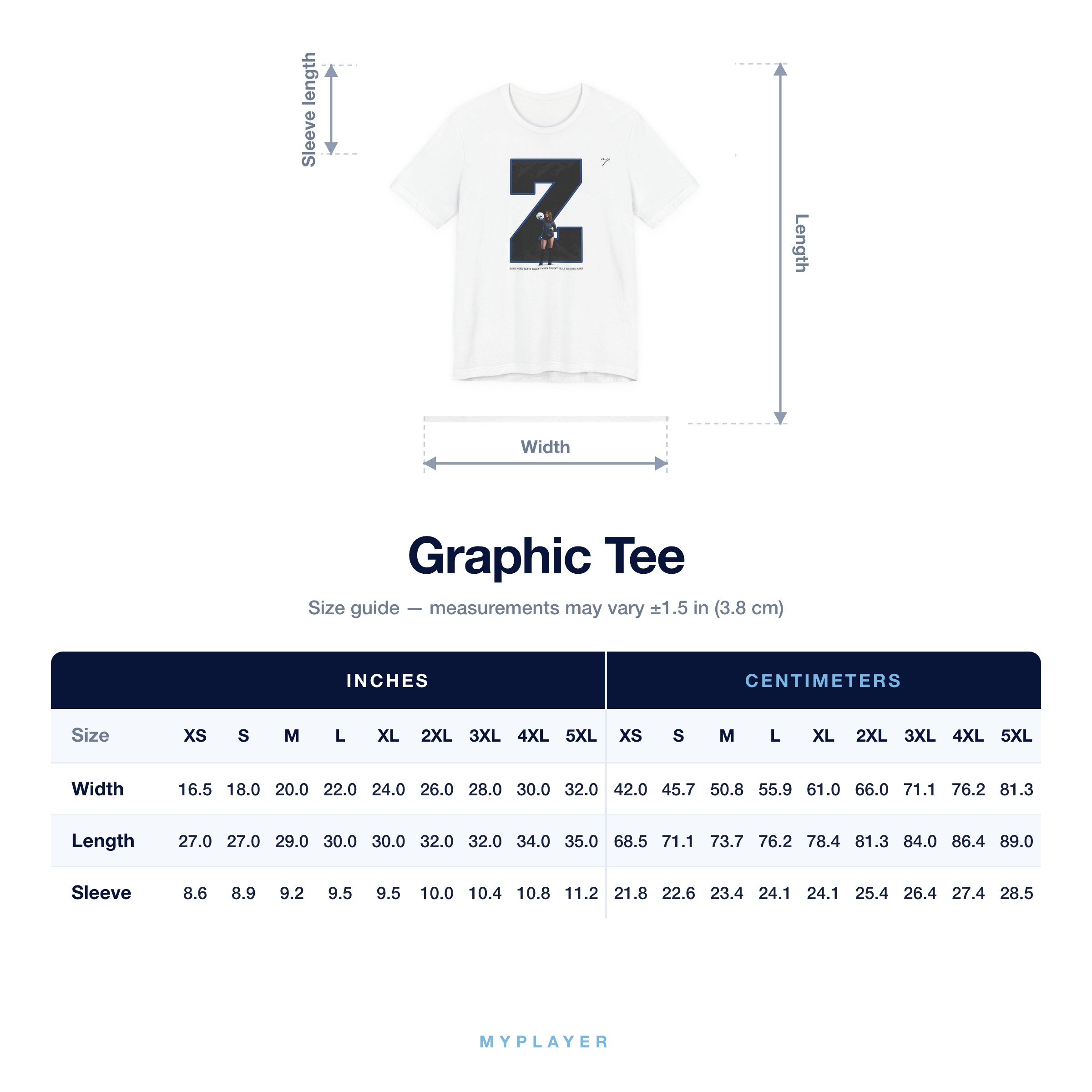 Graphic Tee size chart