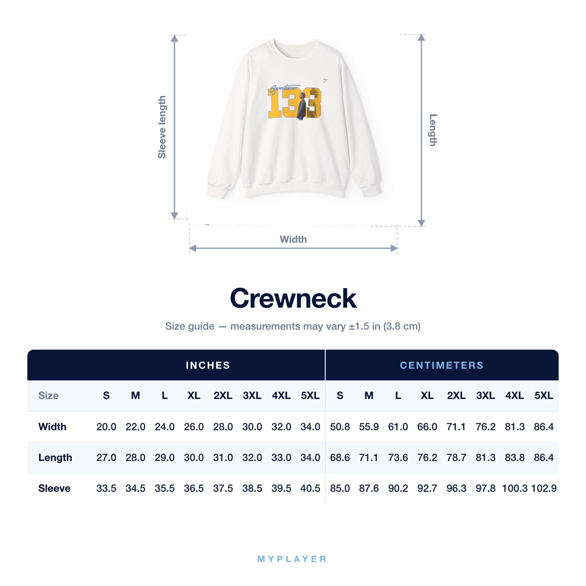 Crewneck size chart
