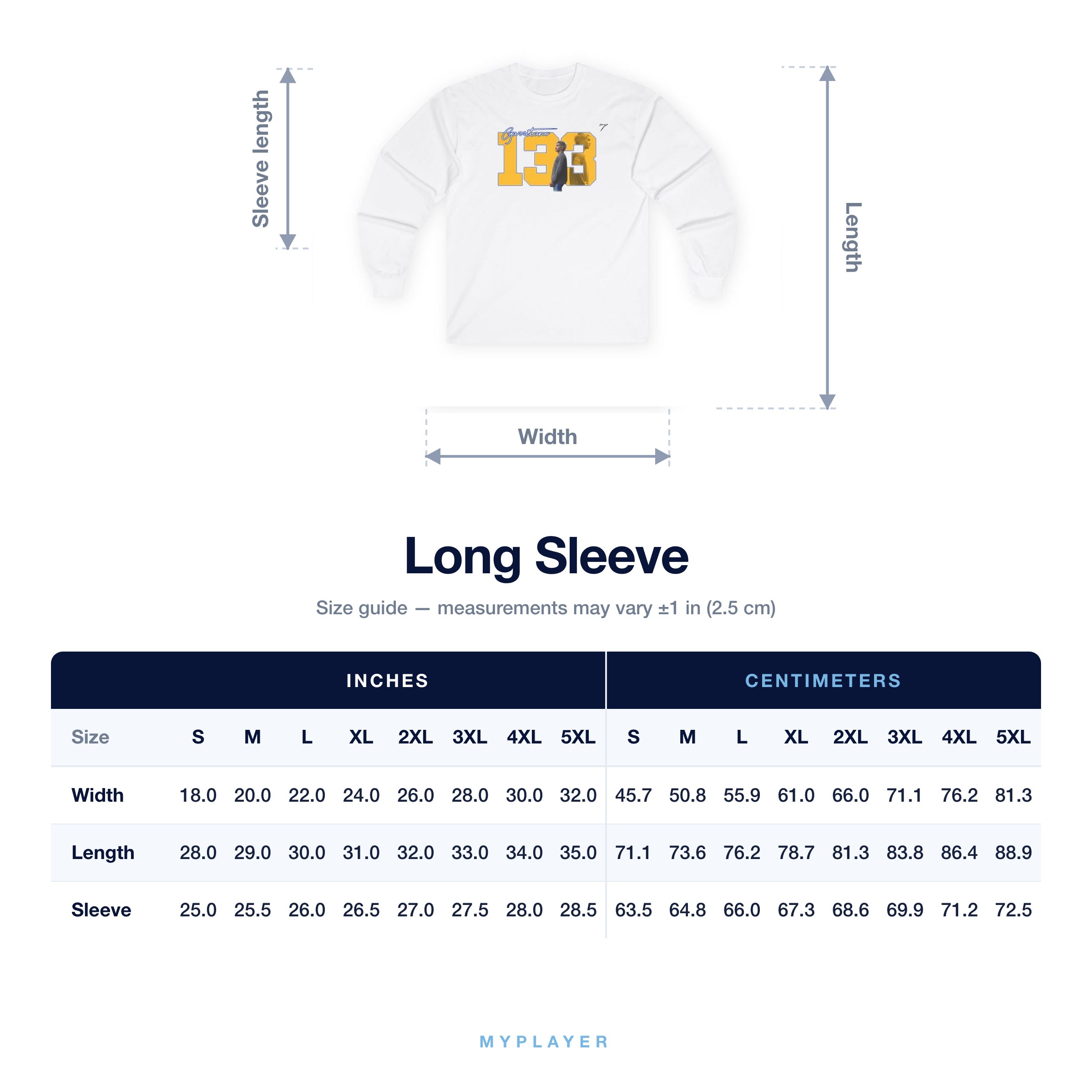 Long Sleeve size chart