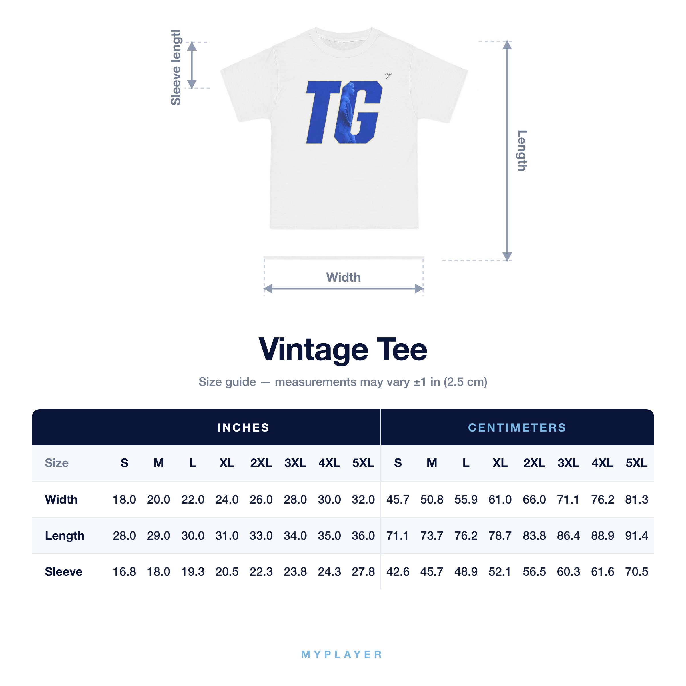 Vintage Tee size chart