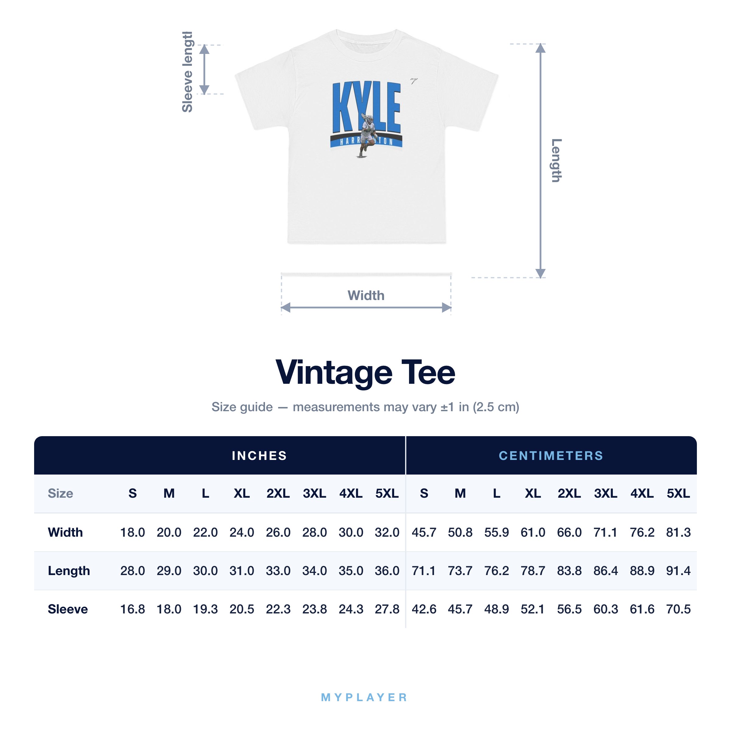 Vintage Tee size chart