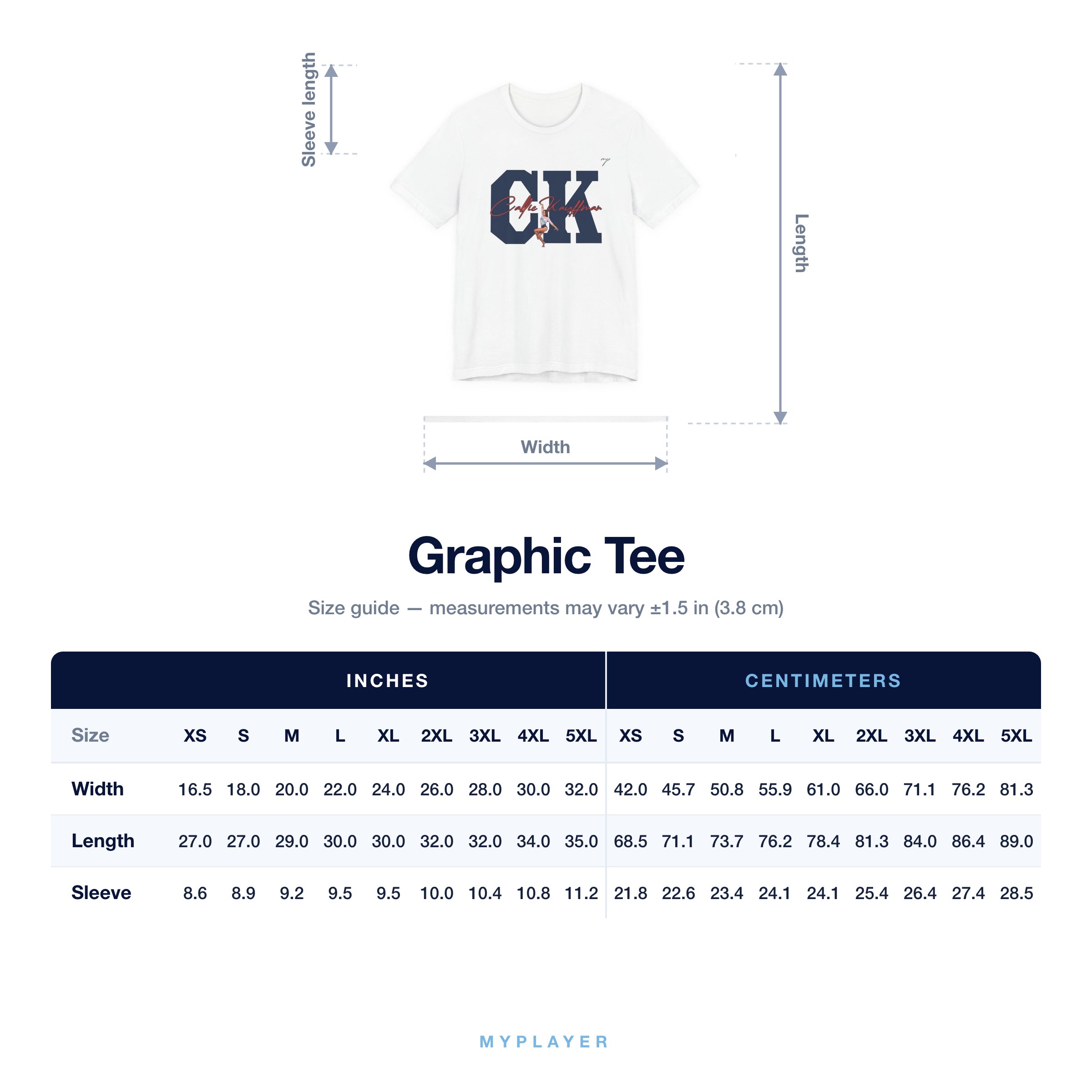 Graphic Tee size chart