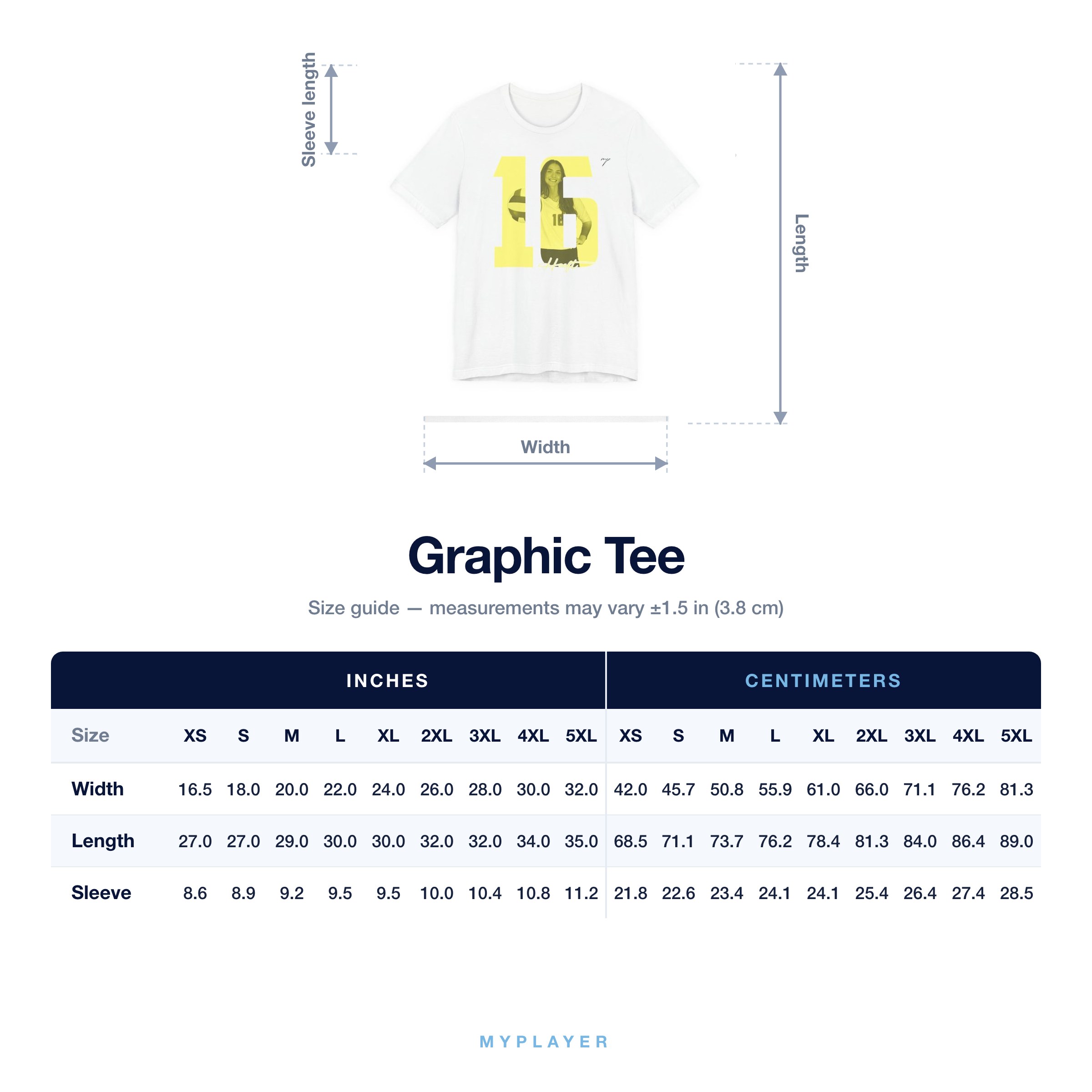 Graphic Tee size chart