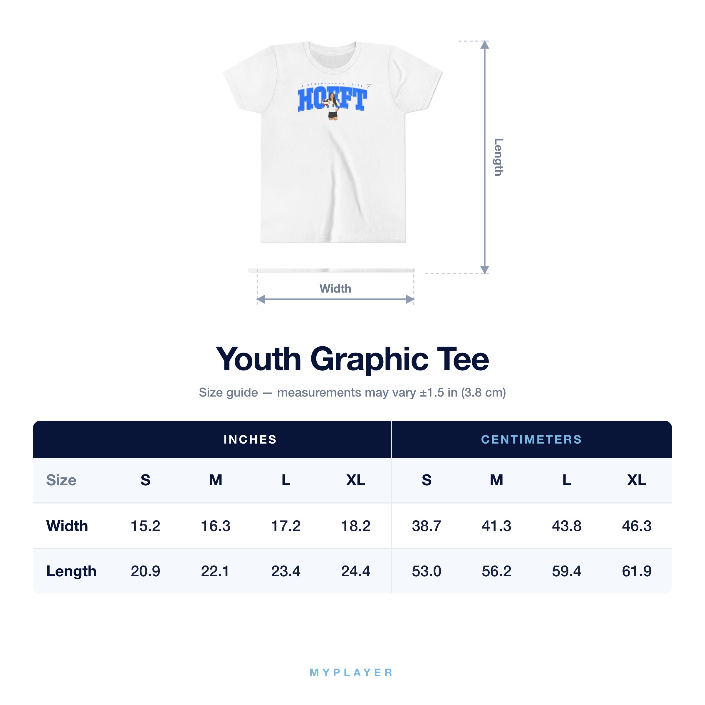 Youth Tee size chart