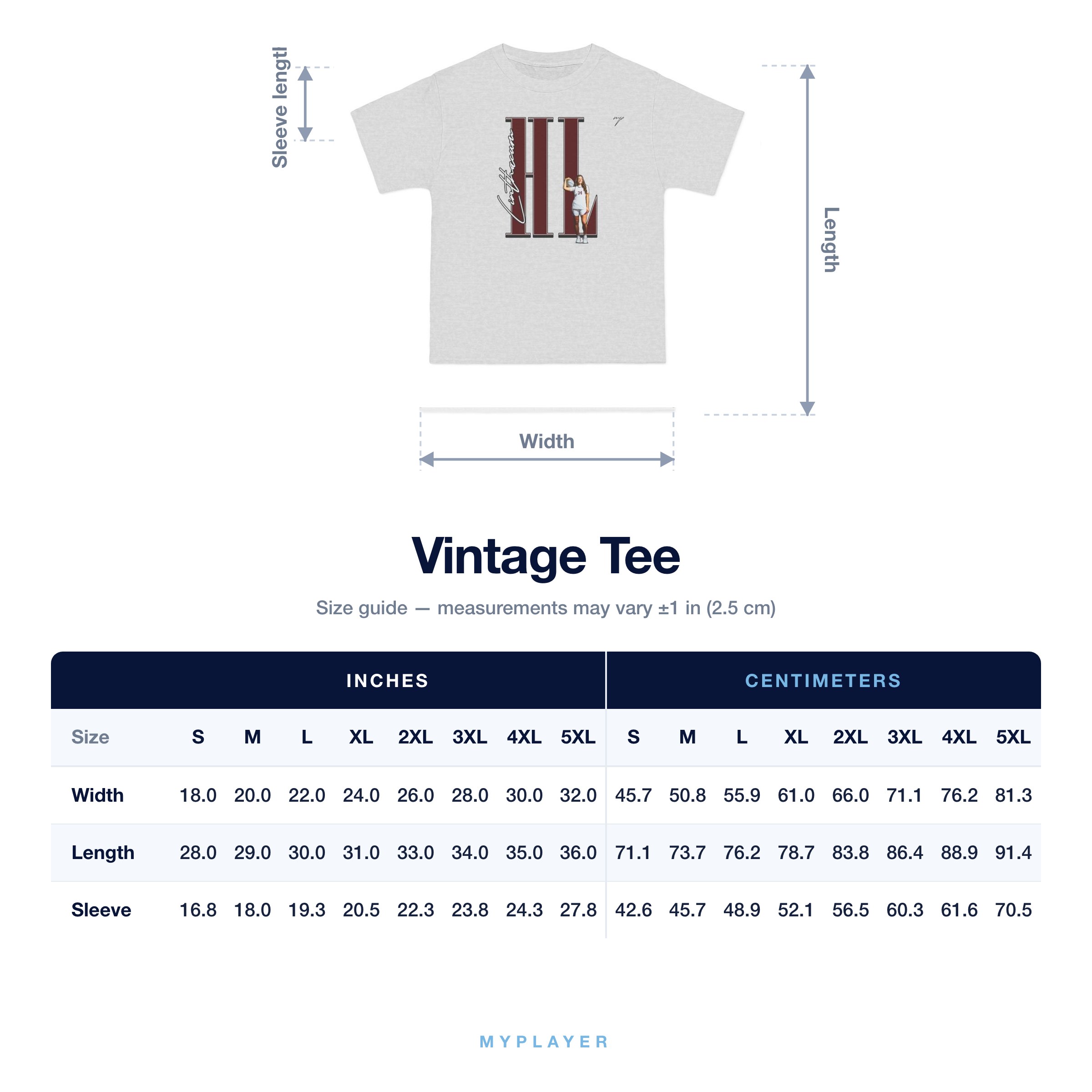 Vintage Tee size chart