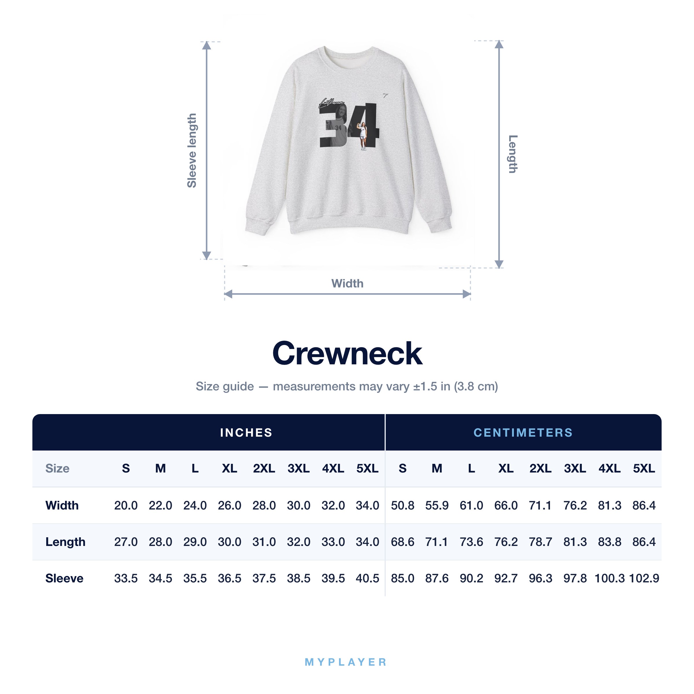 Crewneck size chart