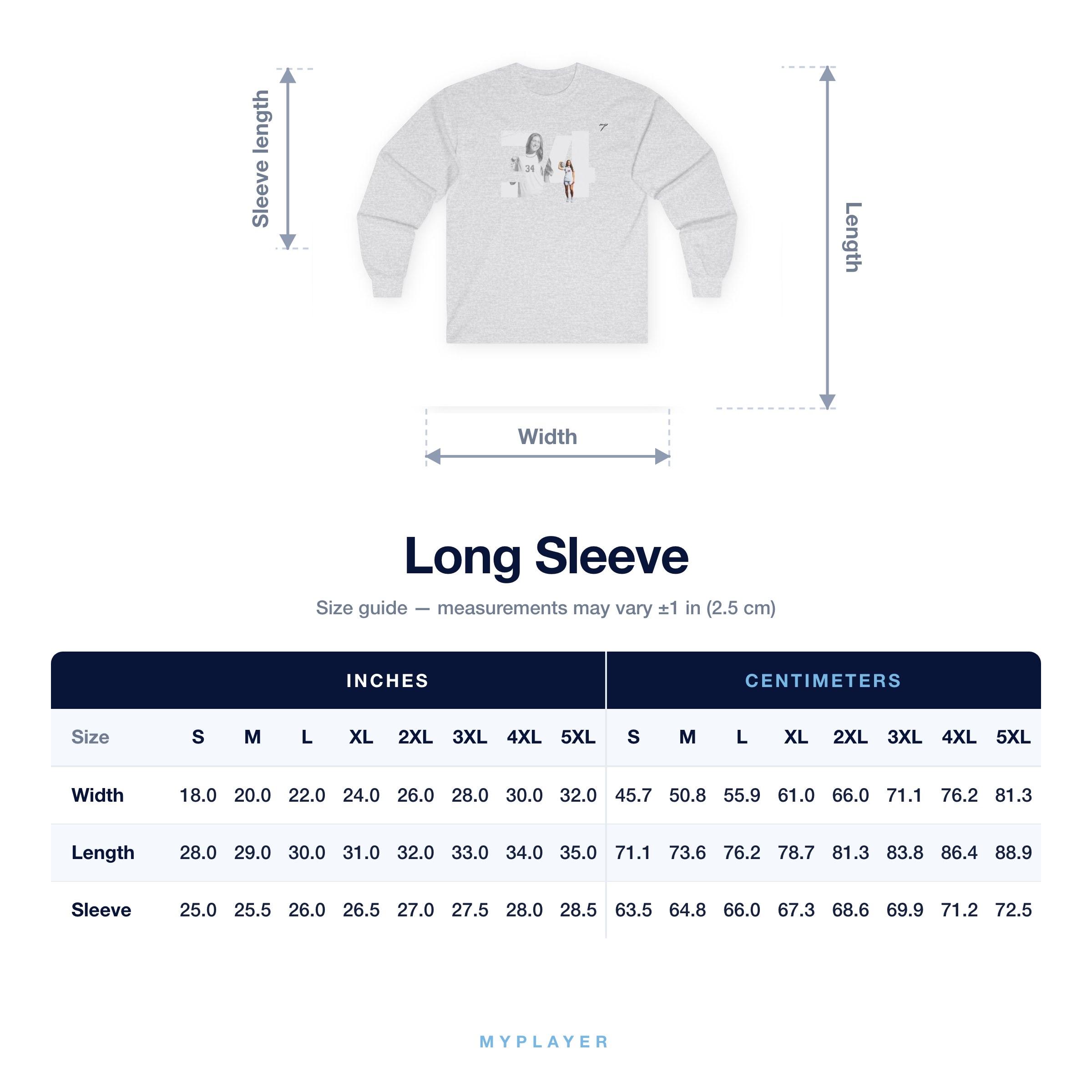 Long Sleeve size chart