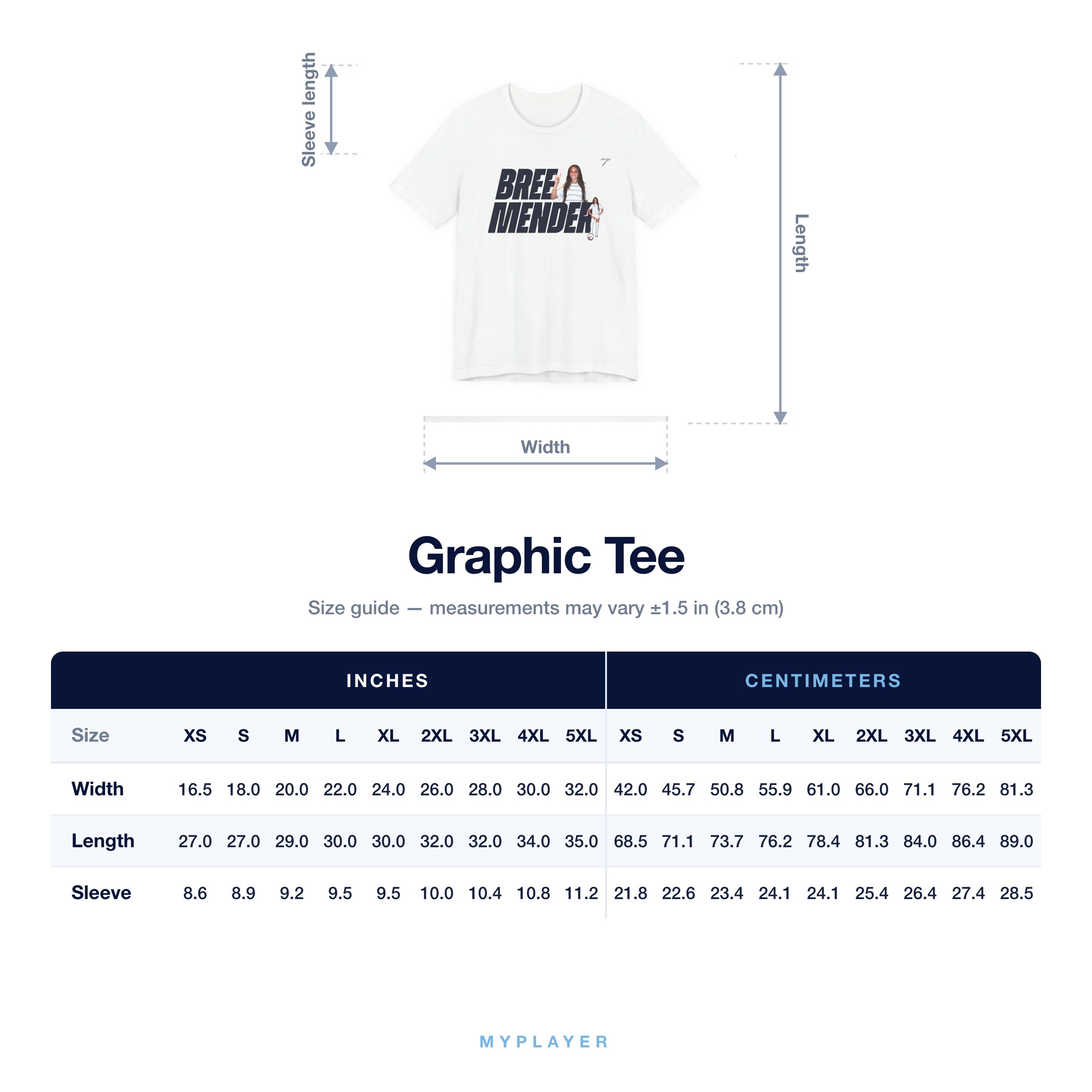 Graphic Tee size chart