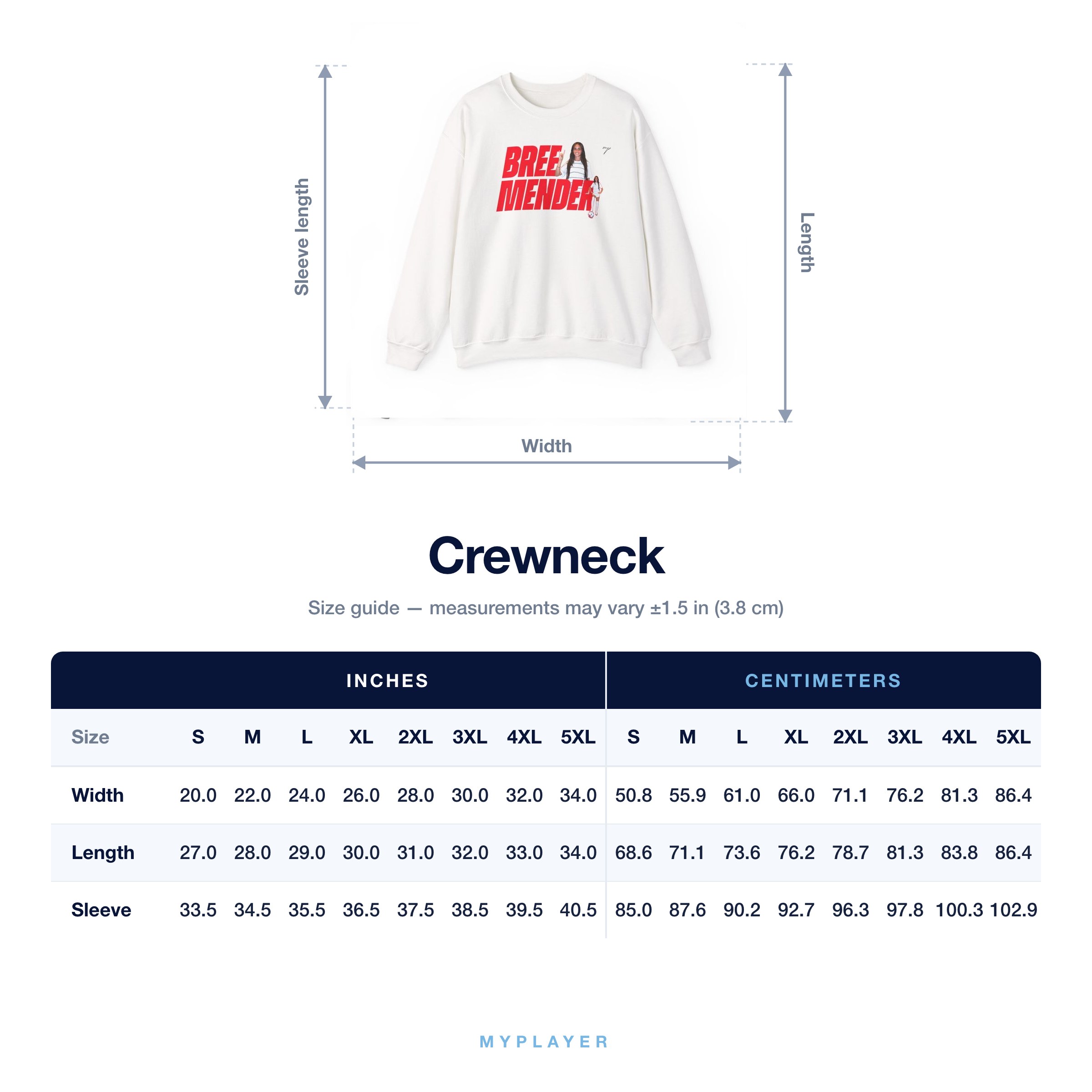 Crewneck size chart