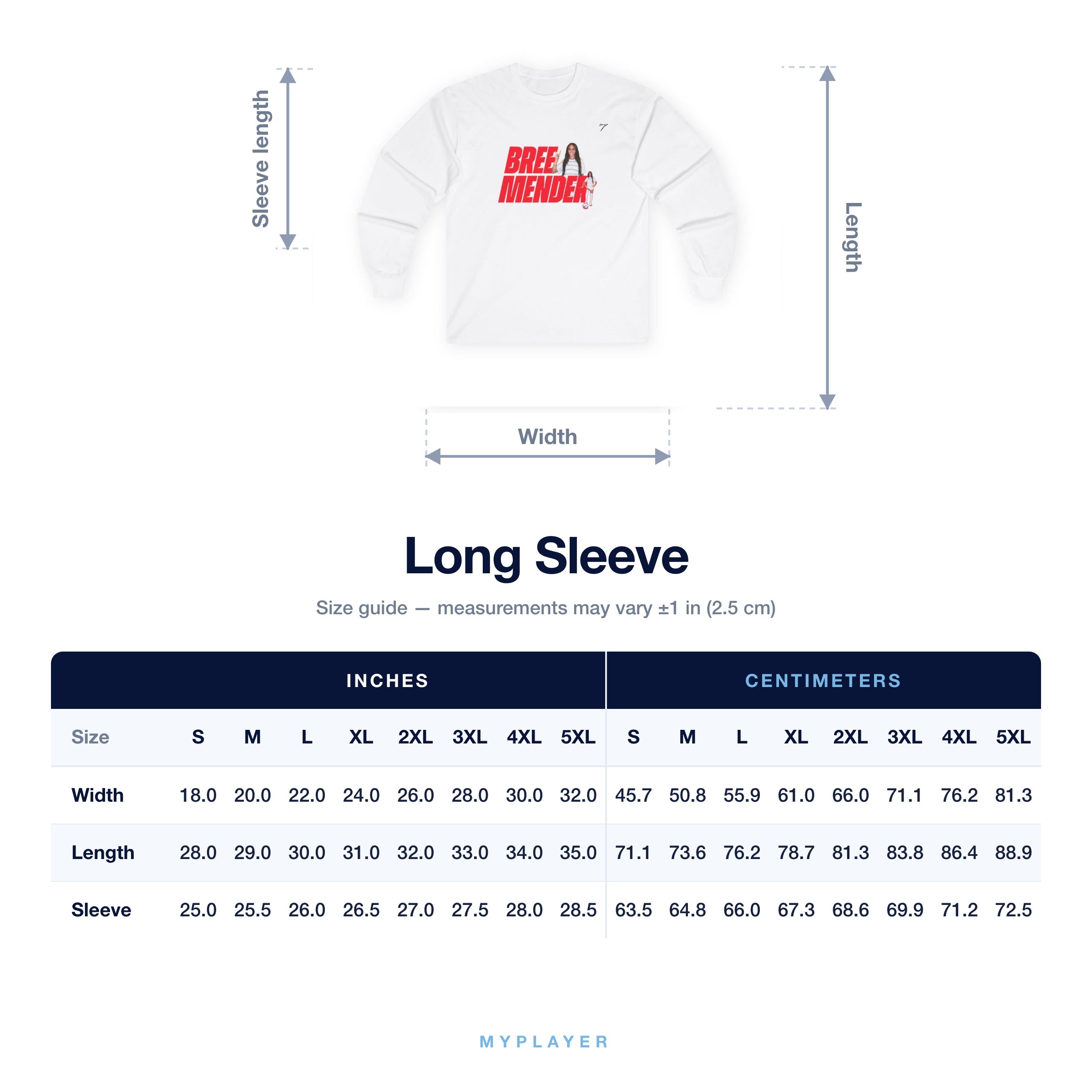 Long Sleeve size chart