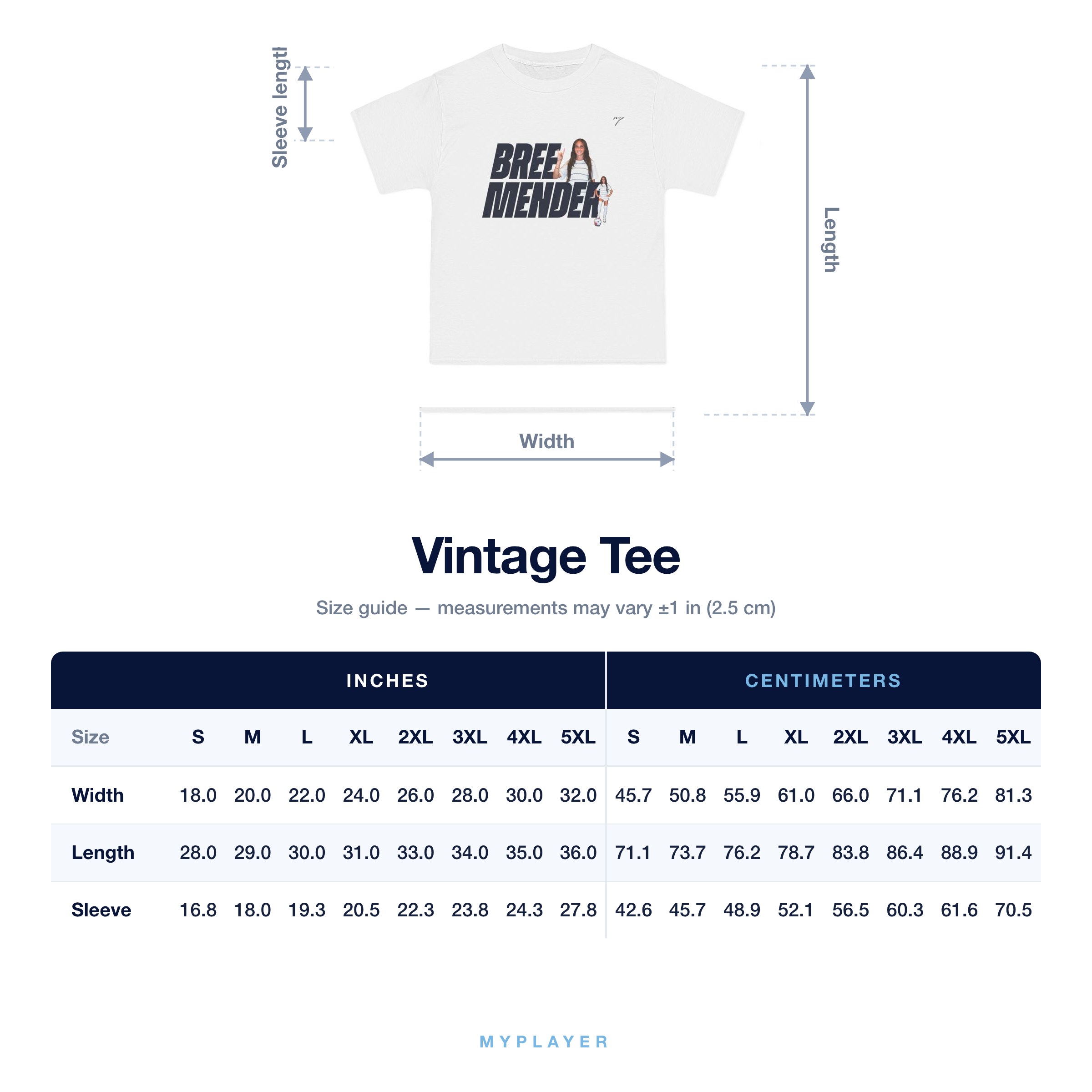 Vintage Tee size chart
