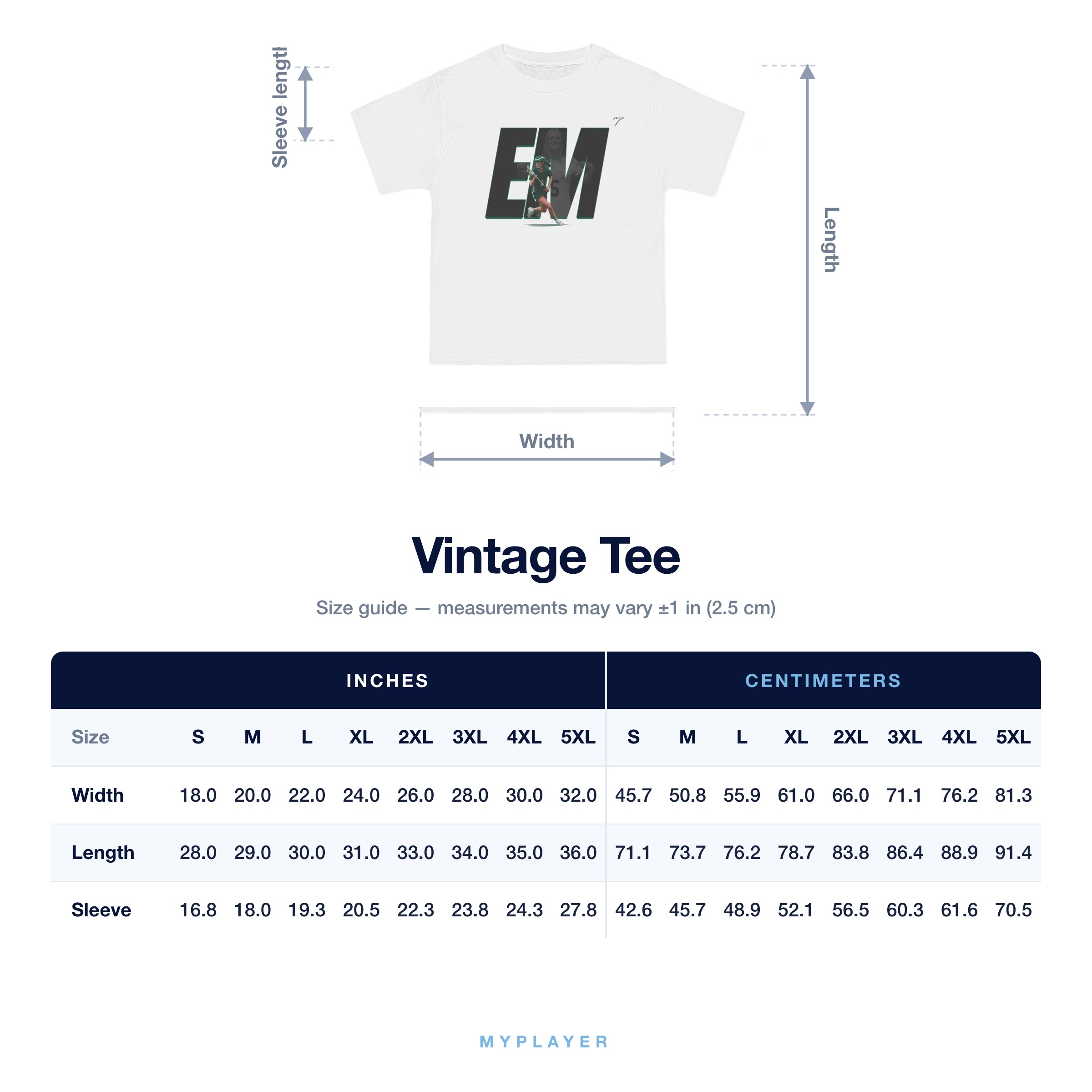 Vintage Tee size chart