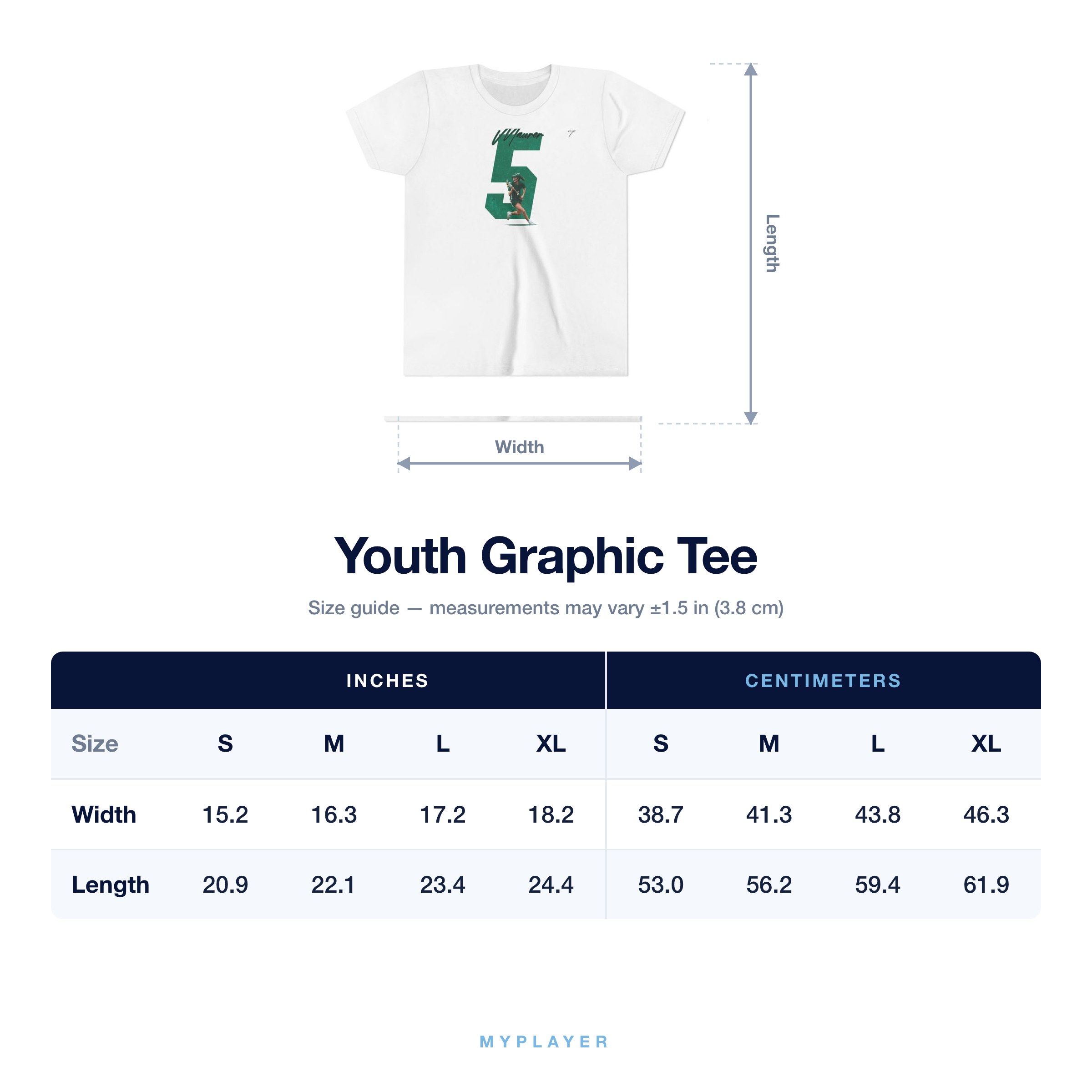 Youth Tee size chart