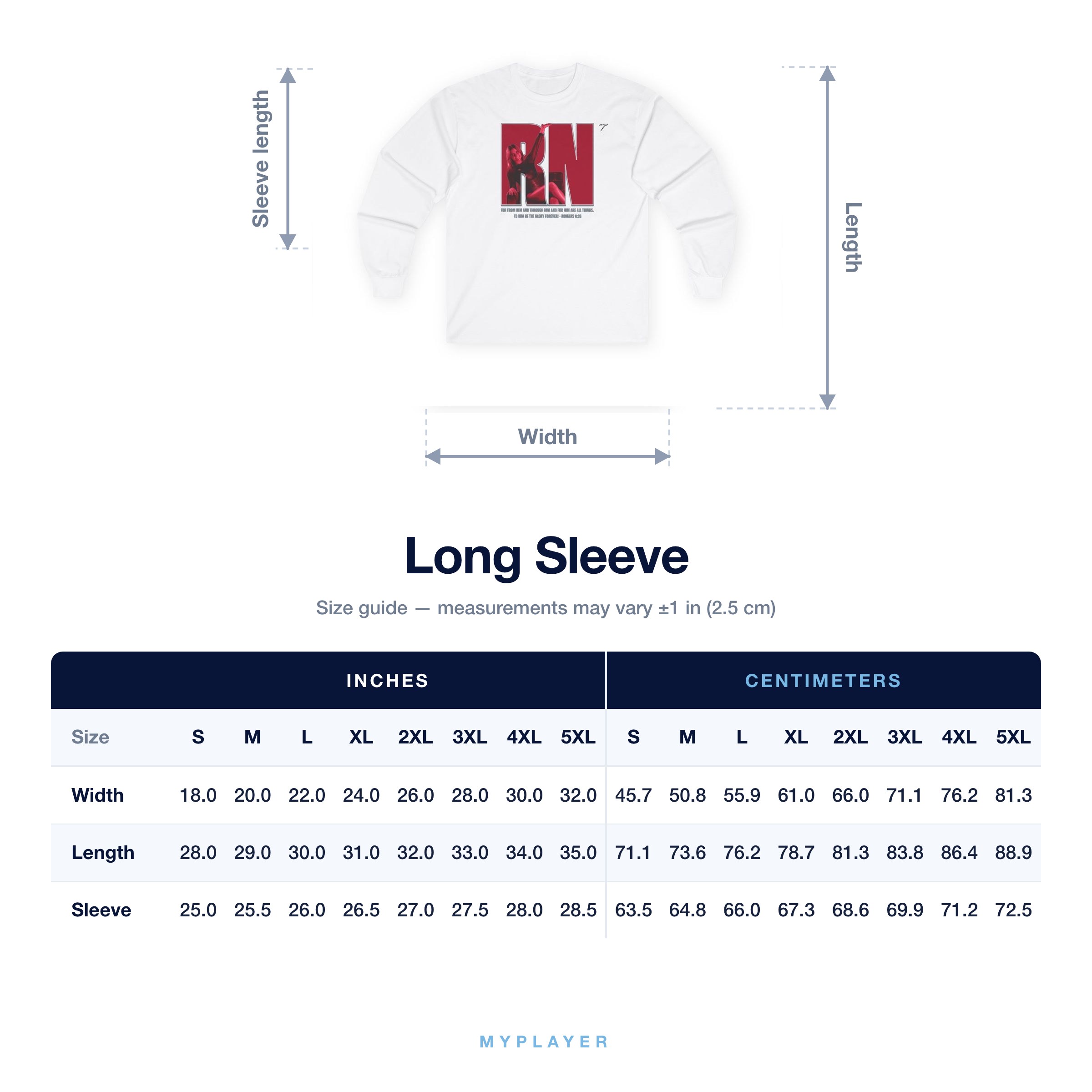 Long Sleeve size chart