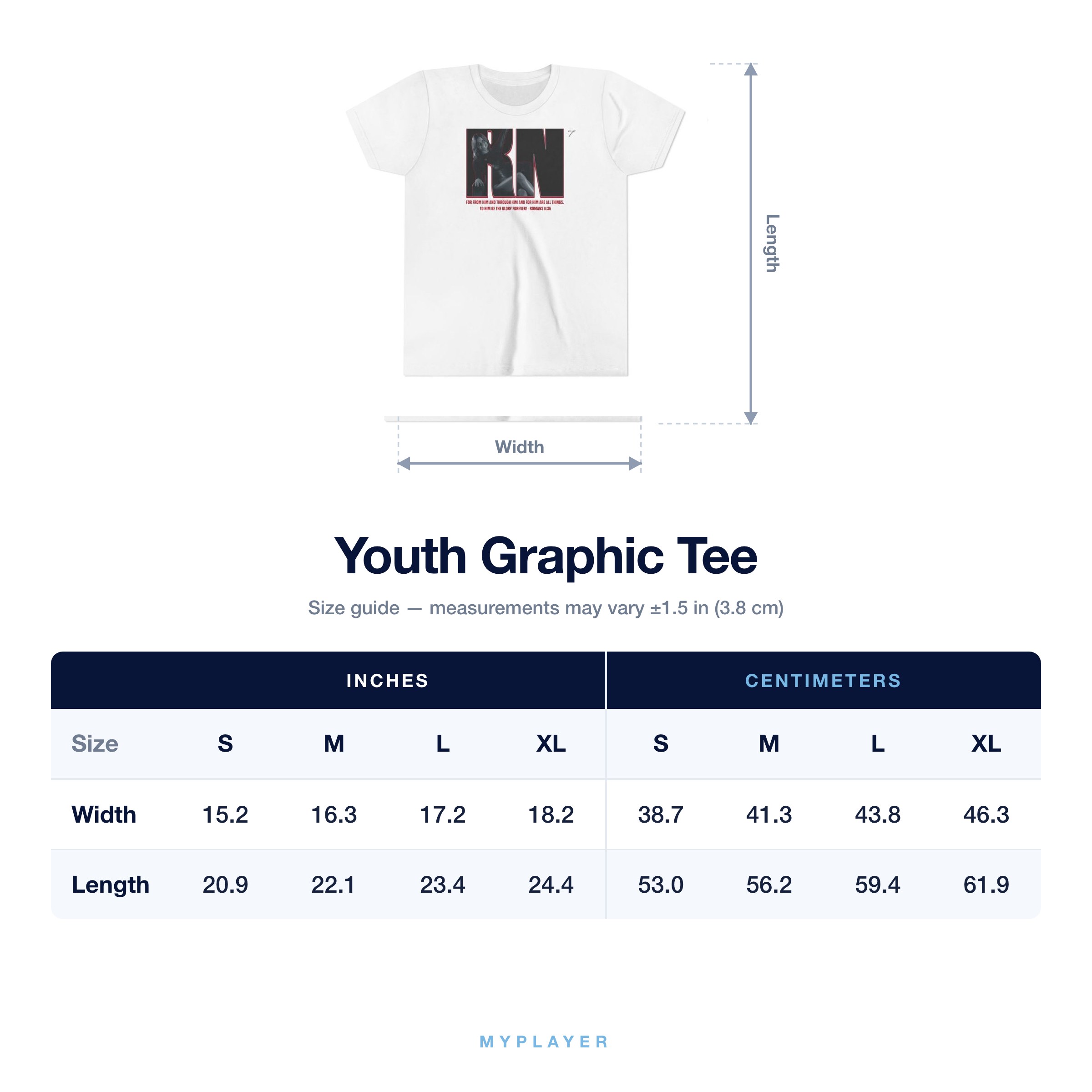 Youth Tee size chart