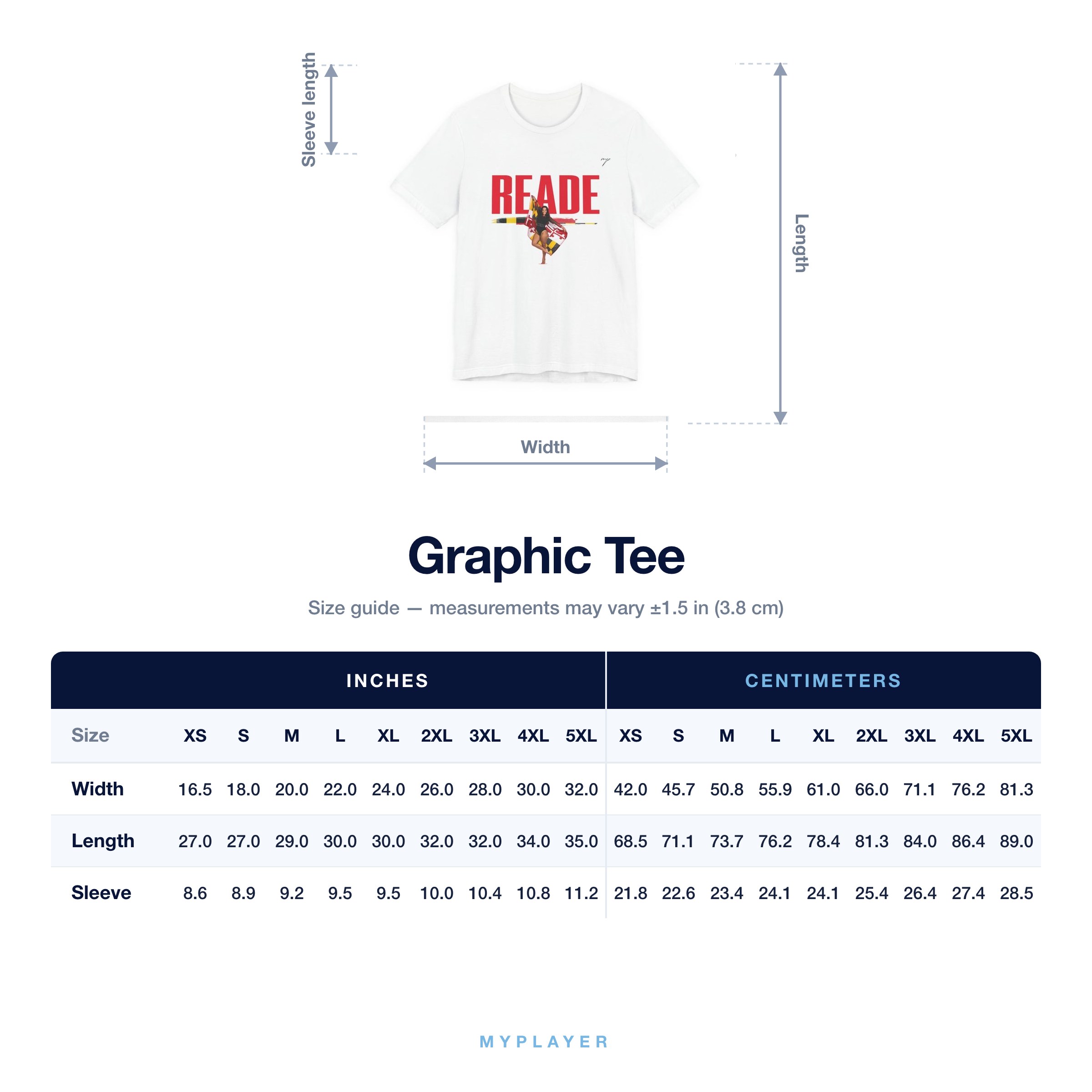 Graphic Tee size chart