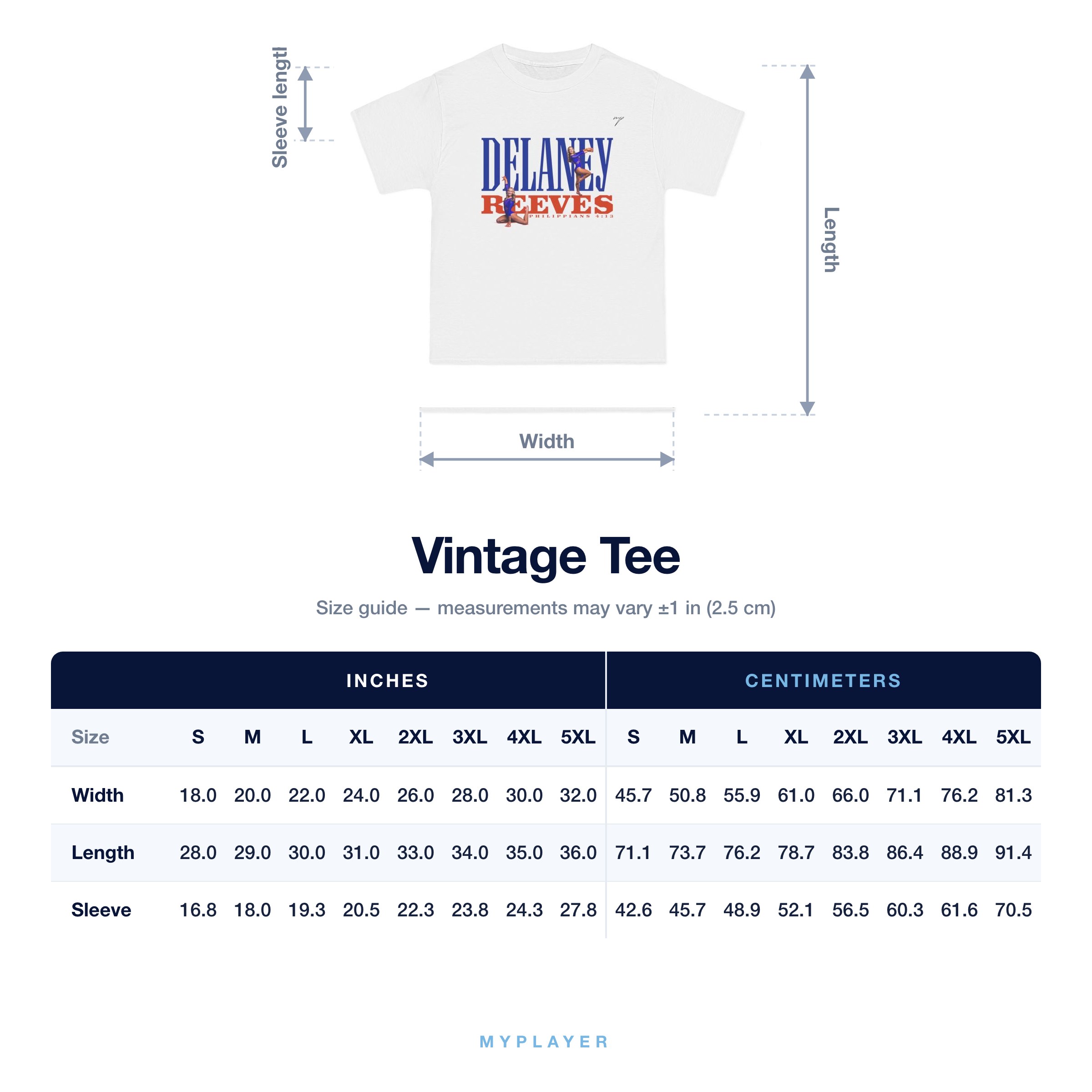 Vintage Tee size chart