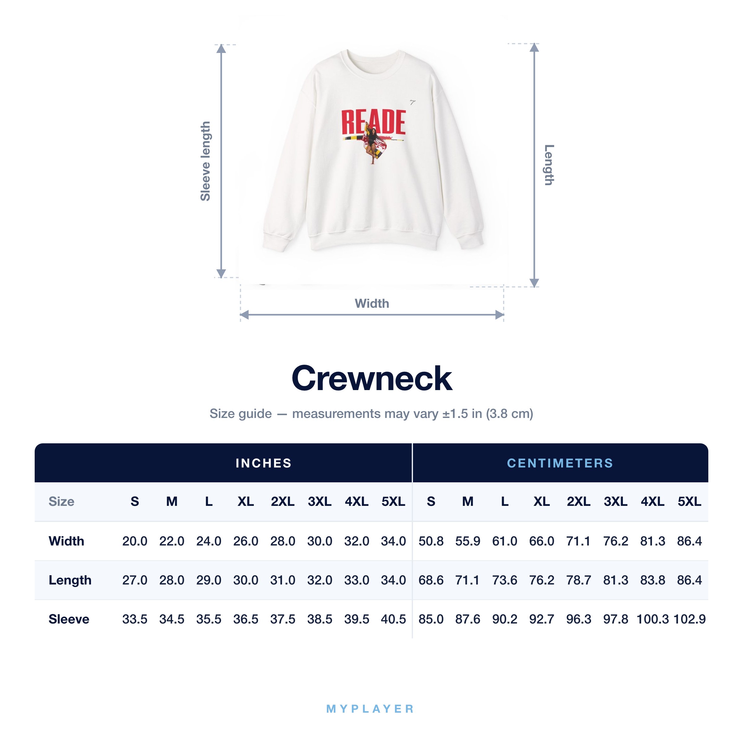 Crewneck size chart