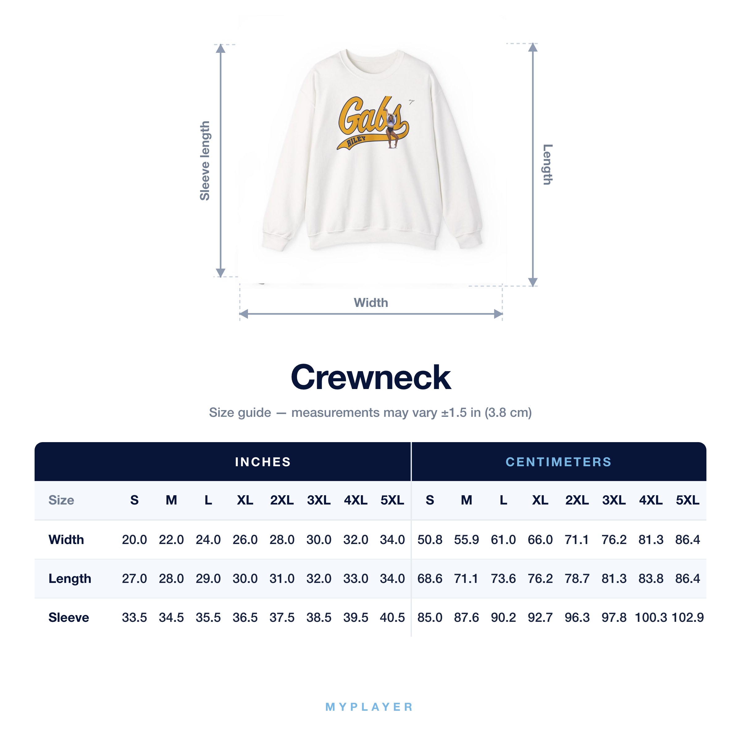Crewneck size chart
