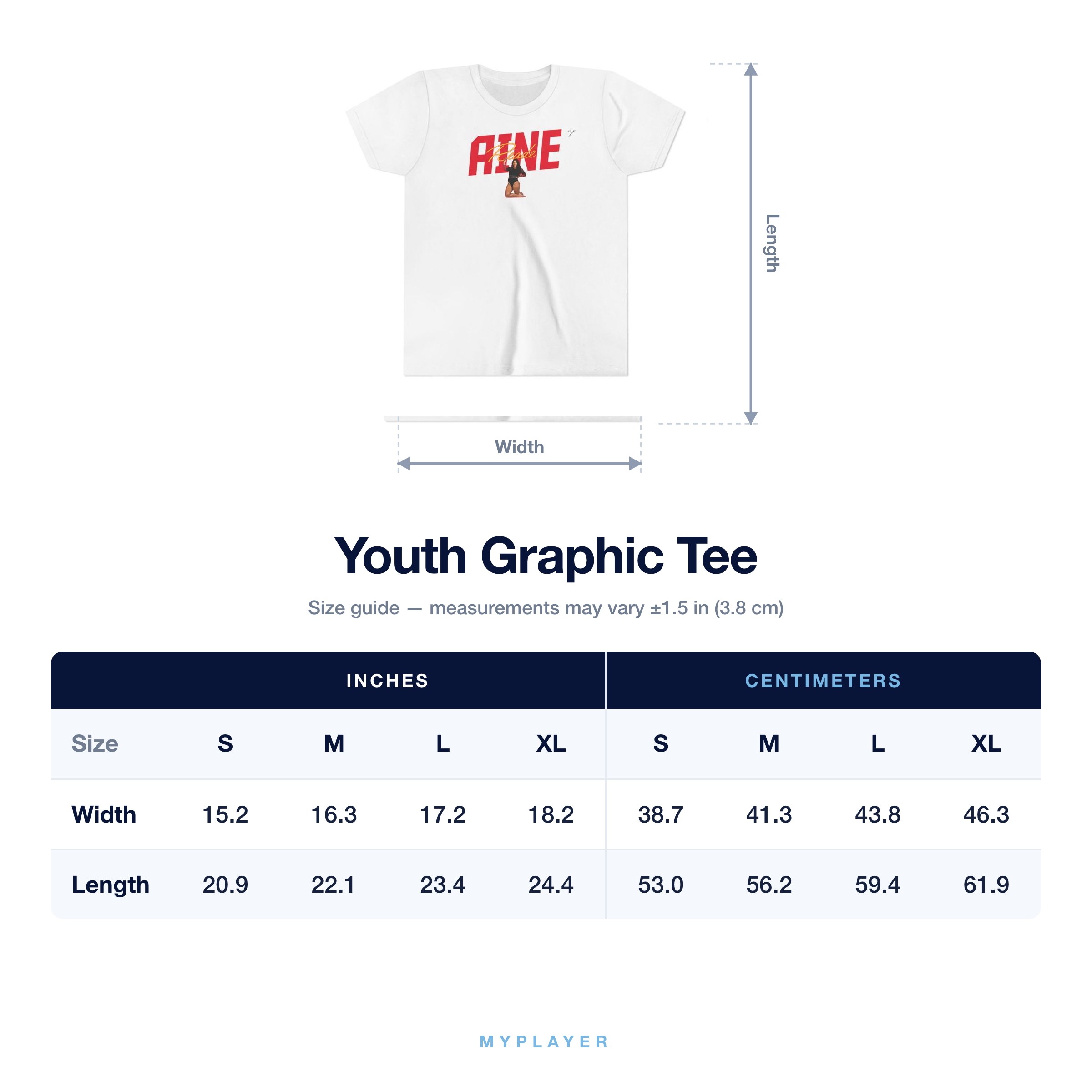 Youth Tee size chart