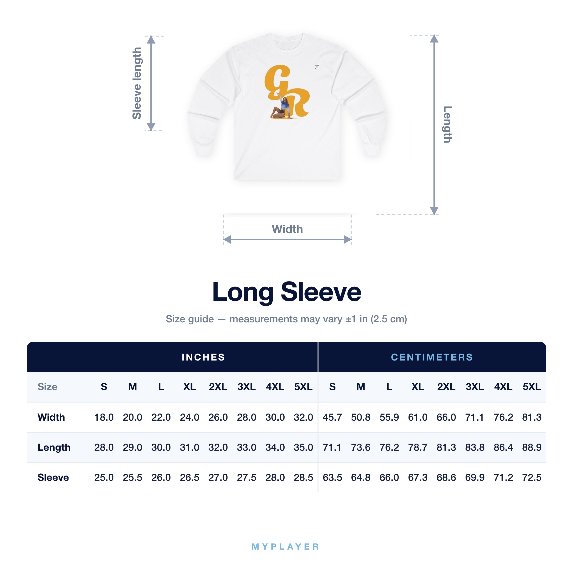 Long Sleeve size chart