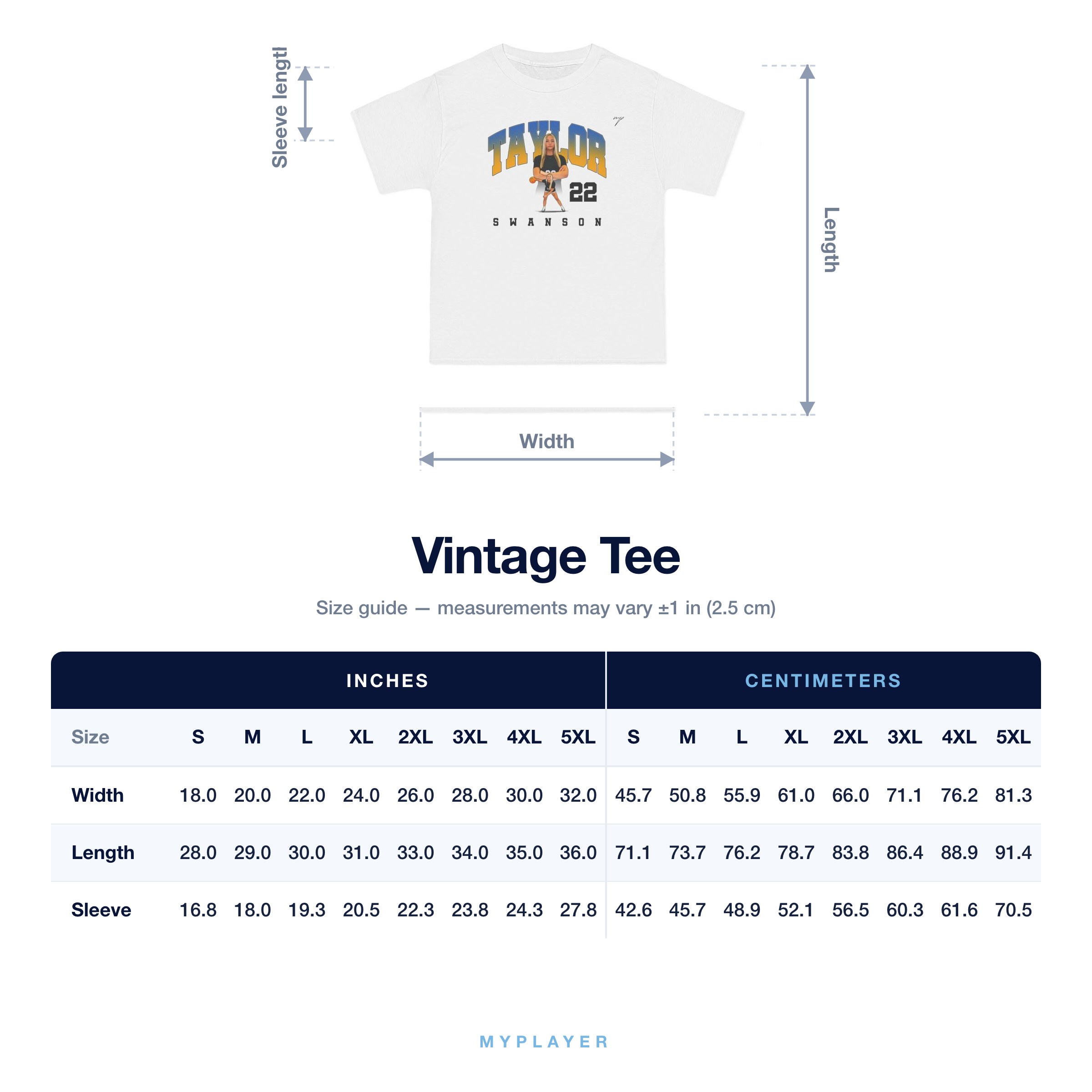 Vintage Tee size chart