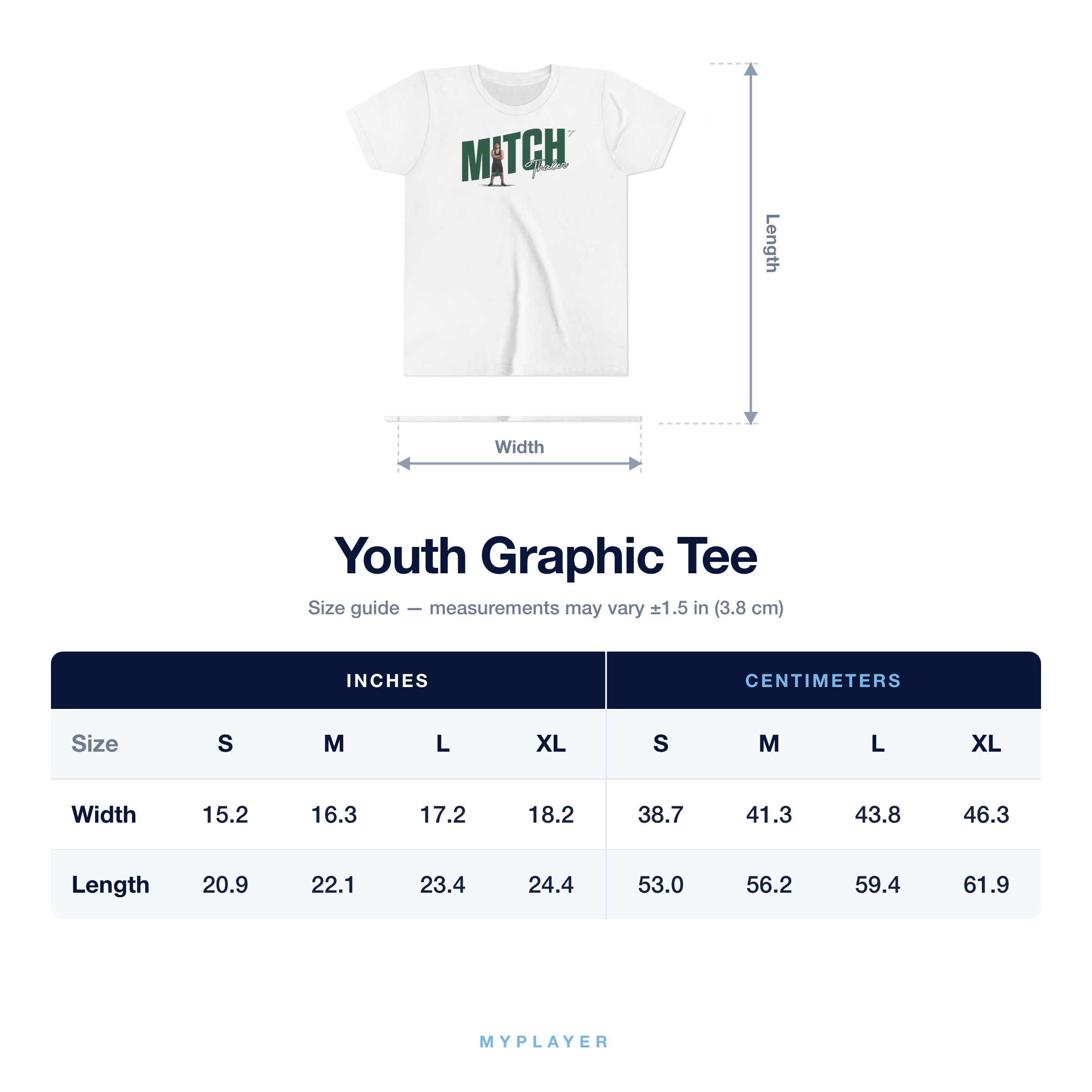 Youth Tee size chart