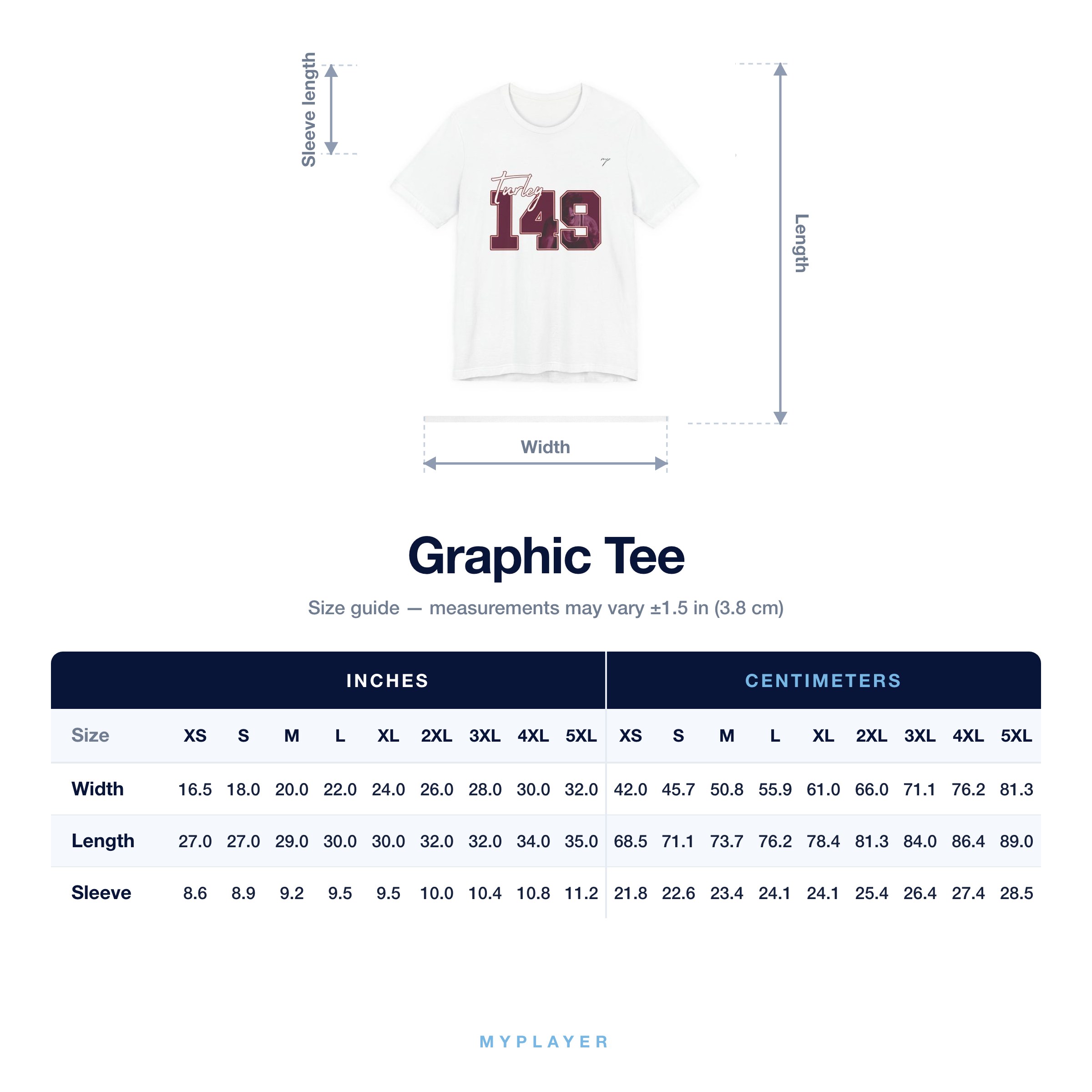 Graphic Tee size chart