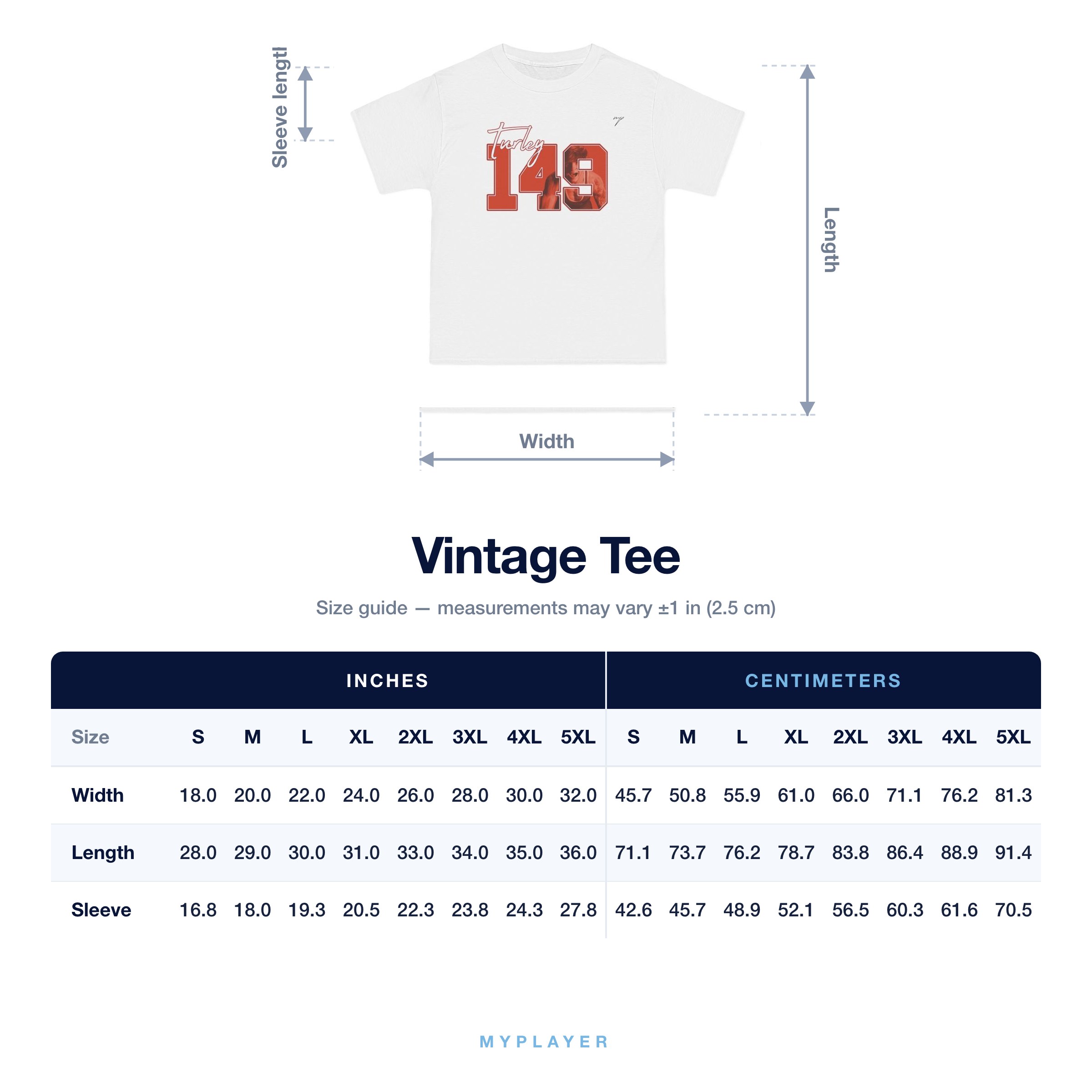 Vintage Tee size chart