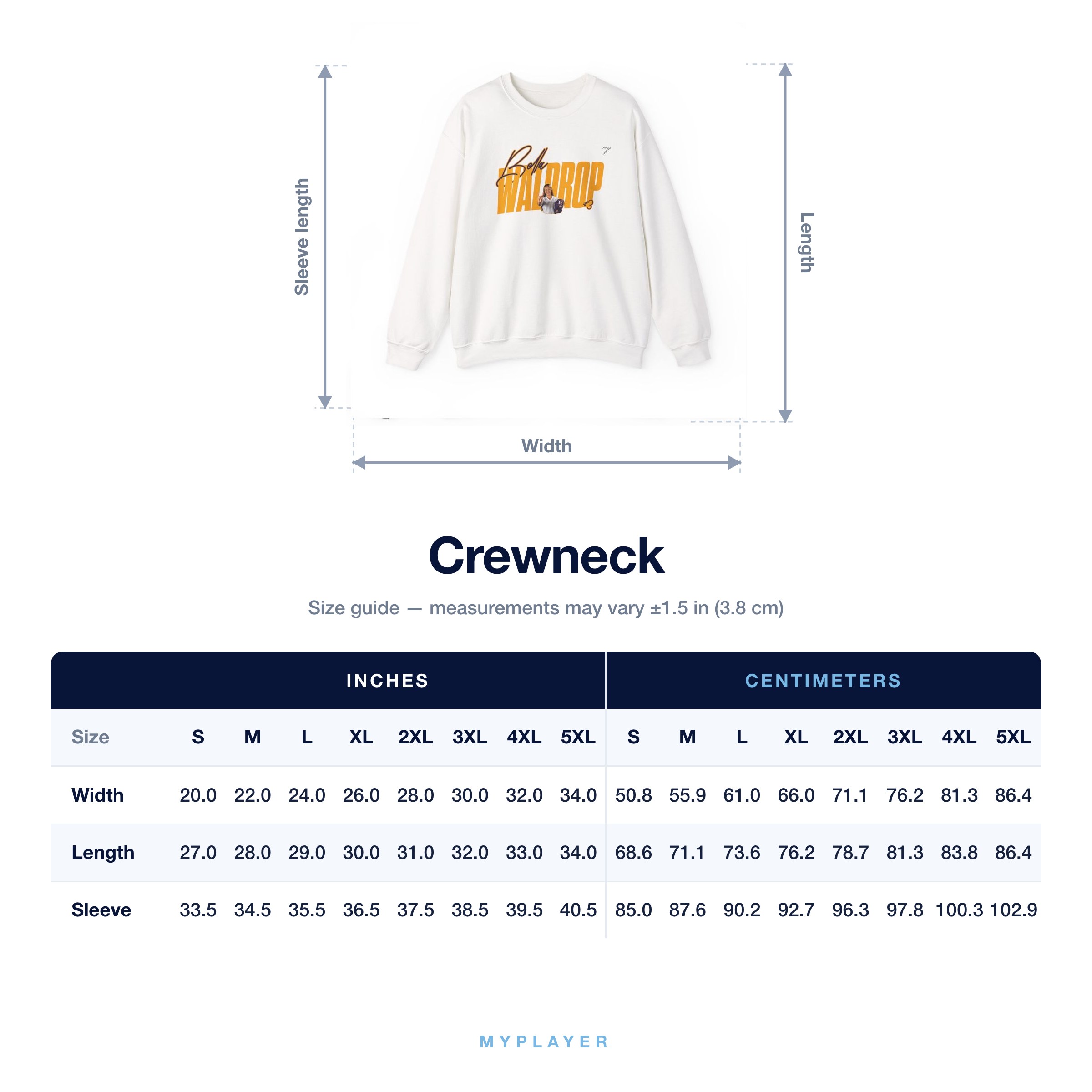 Crewneck size chart