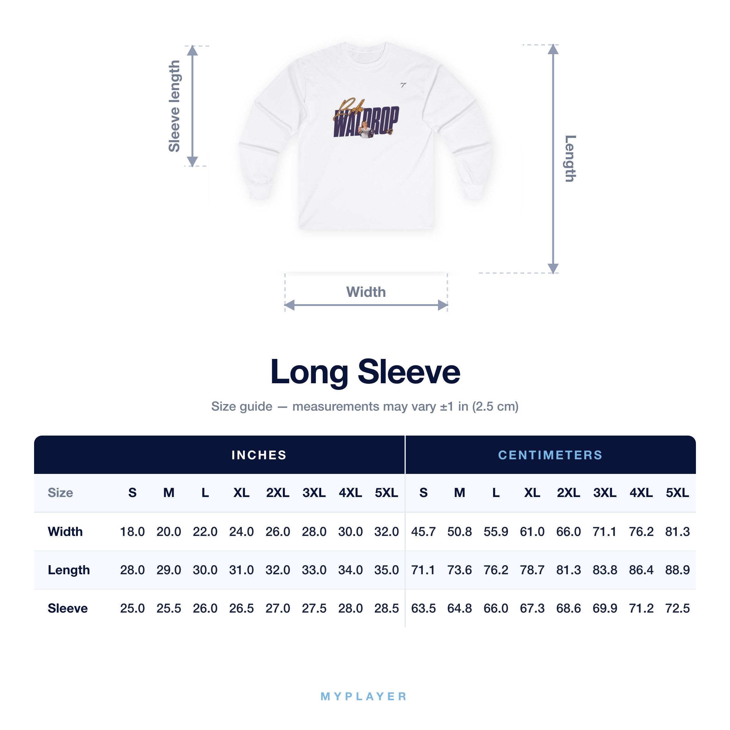 Long Sleeve size chart