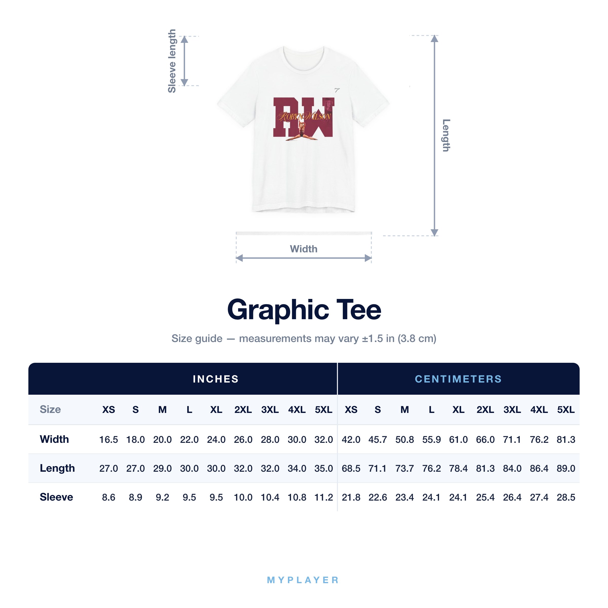 Graphic Tee size chart