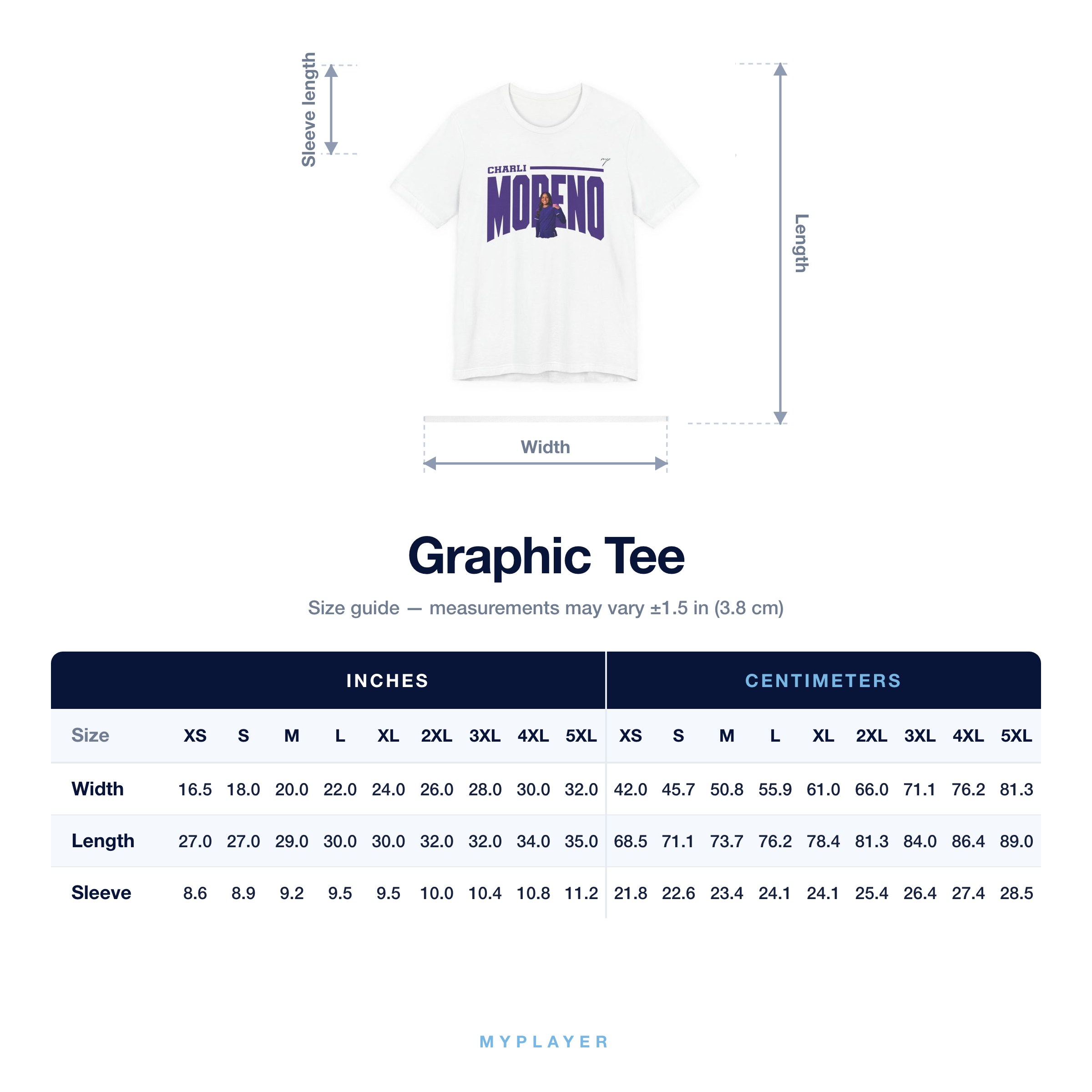Graphic Tee size chart