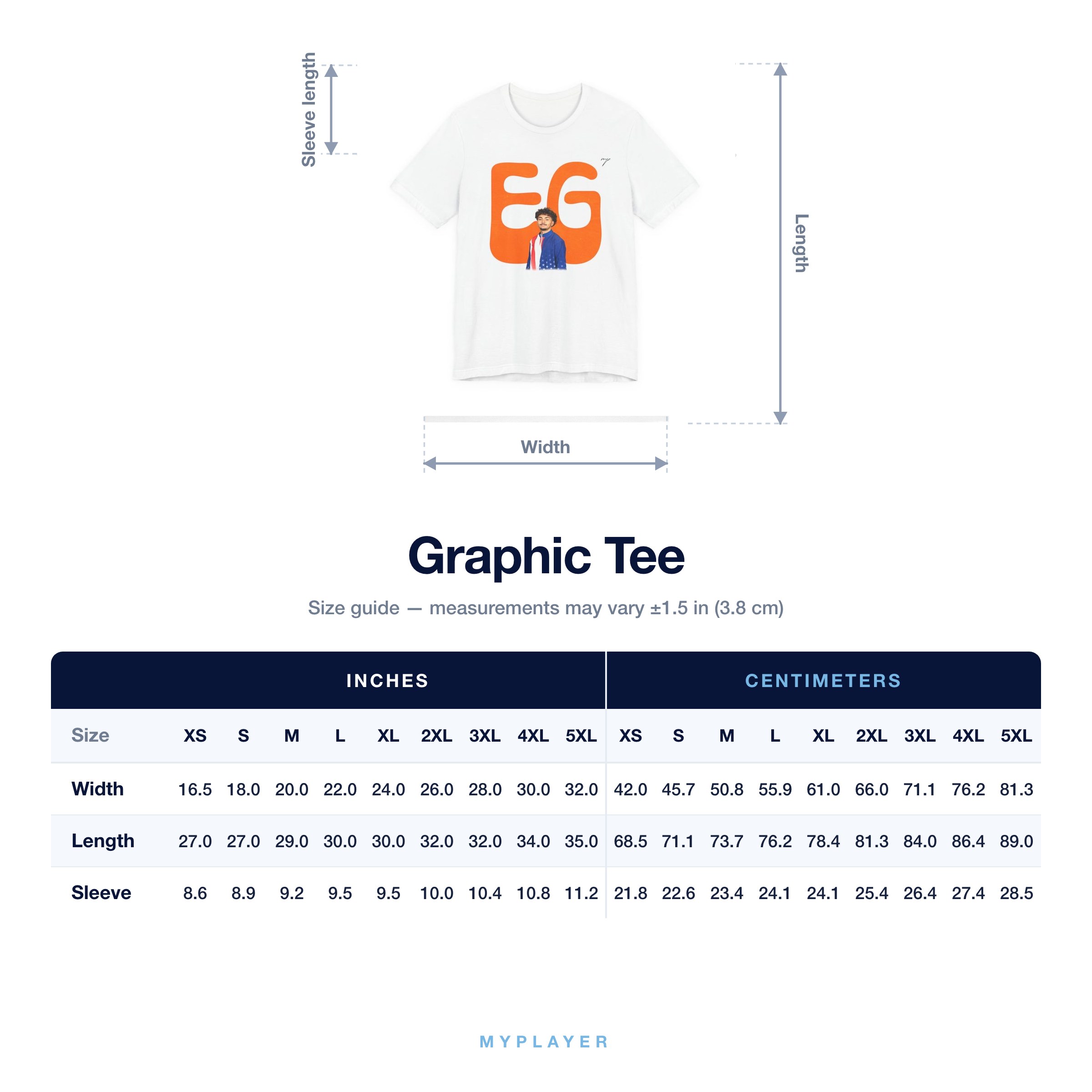 Graphic Tee size chart