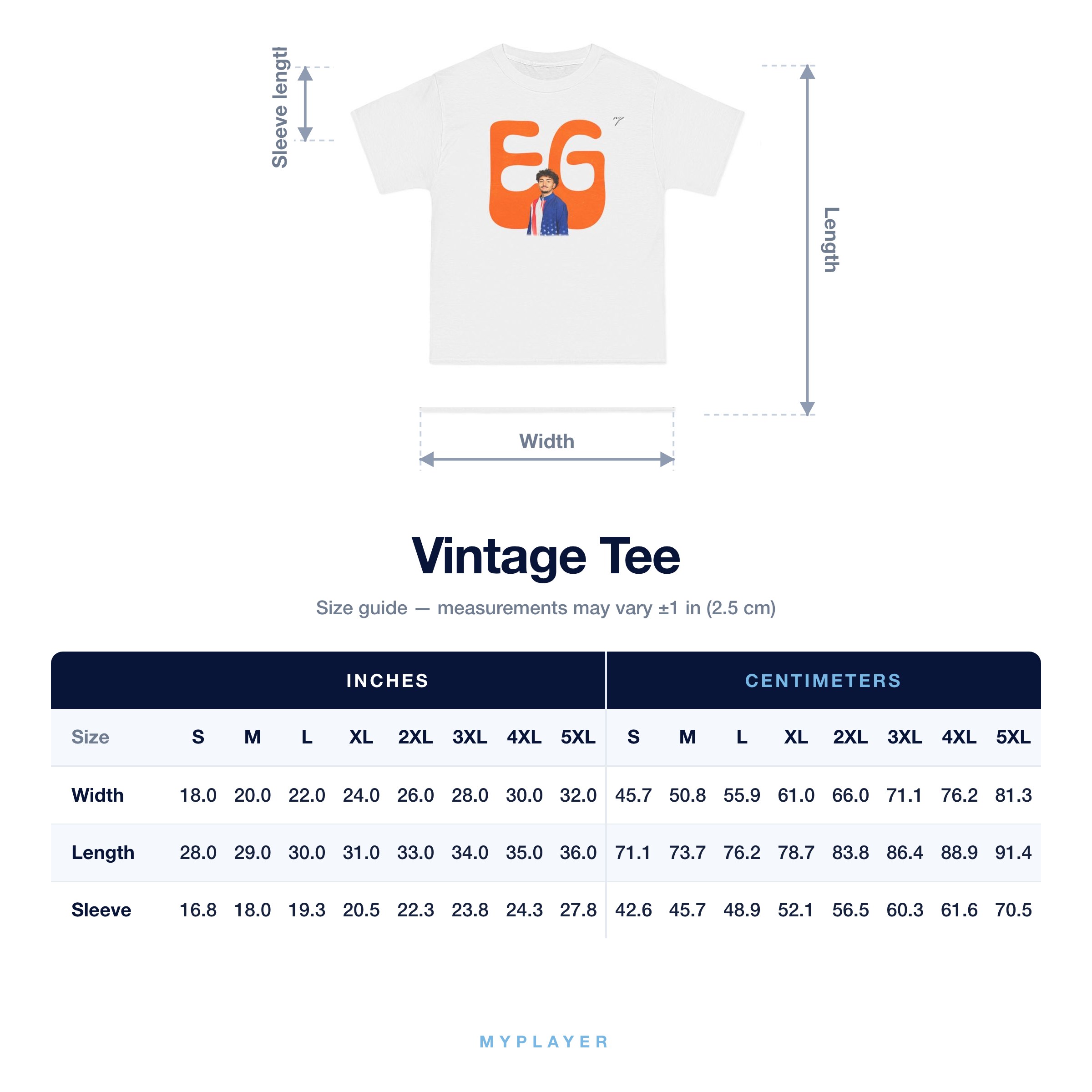 Vintage Tee size chart