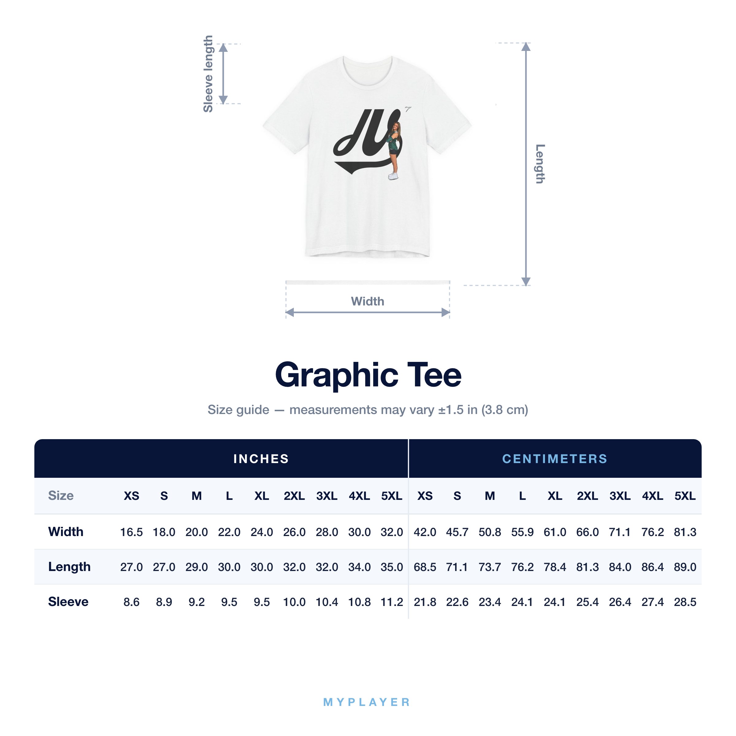 Graphic Tee size chart