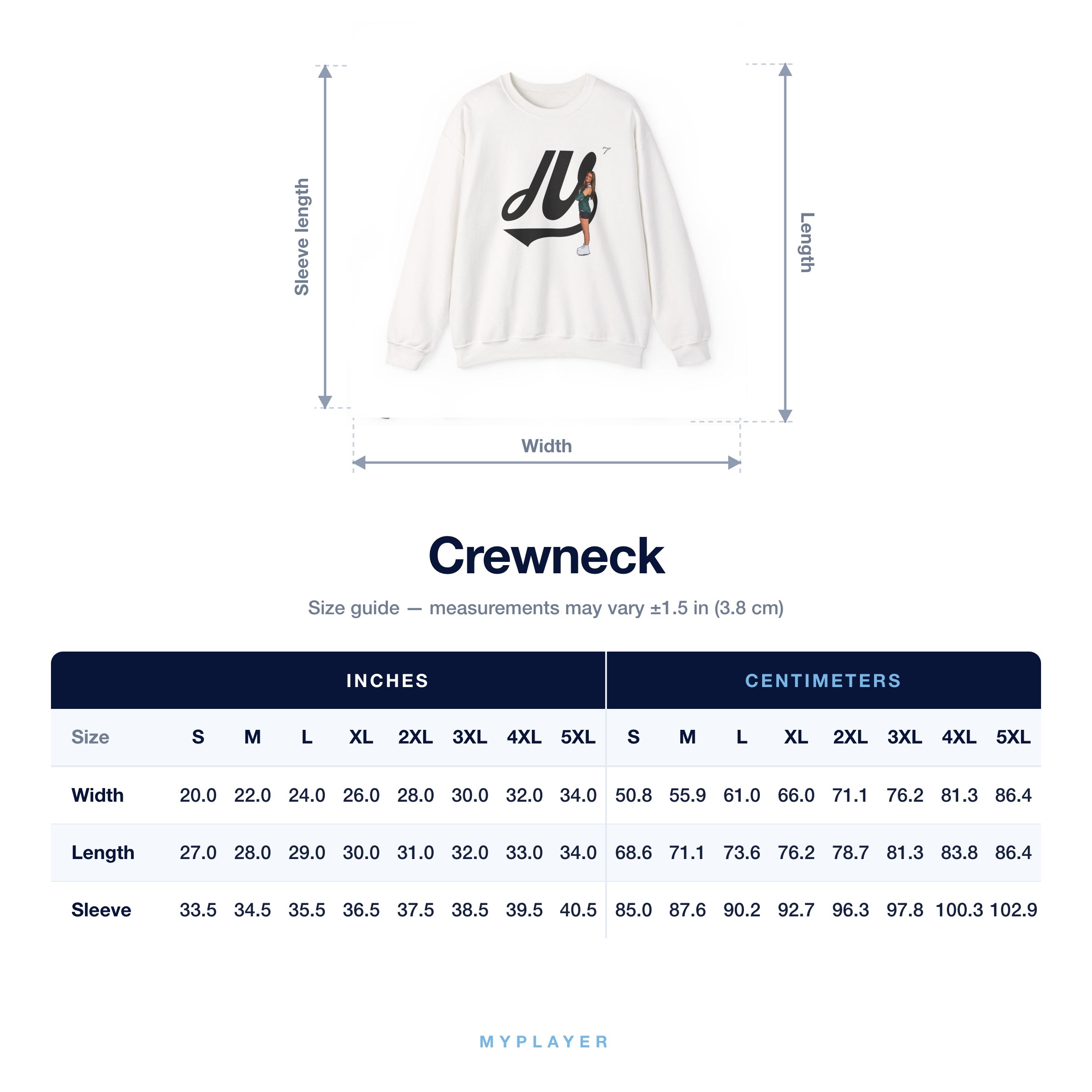Crewneck size chart