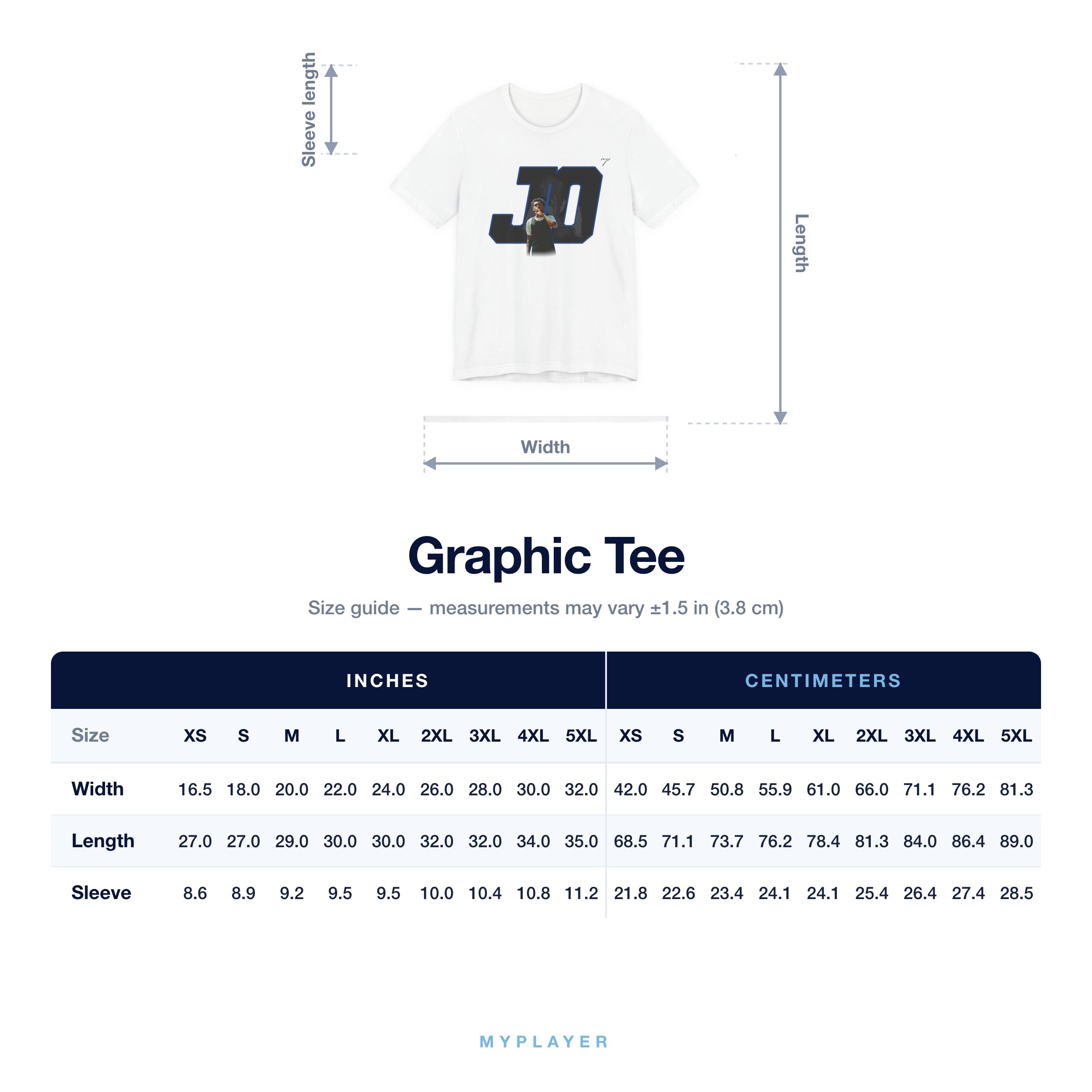 Graphic Tee size chart