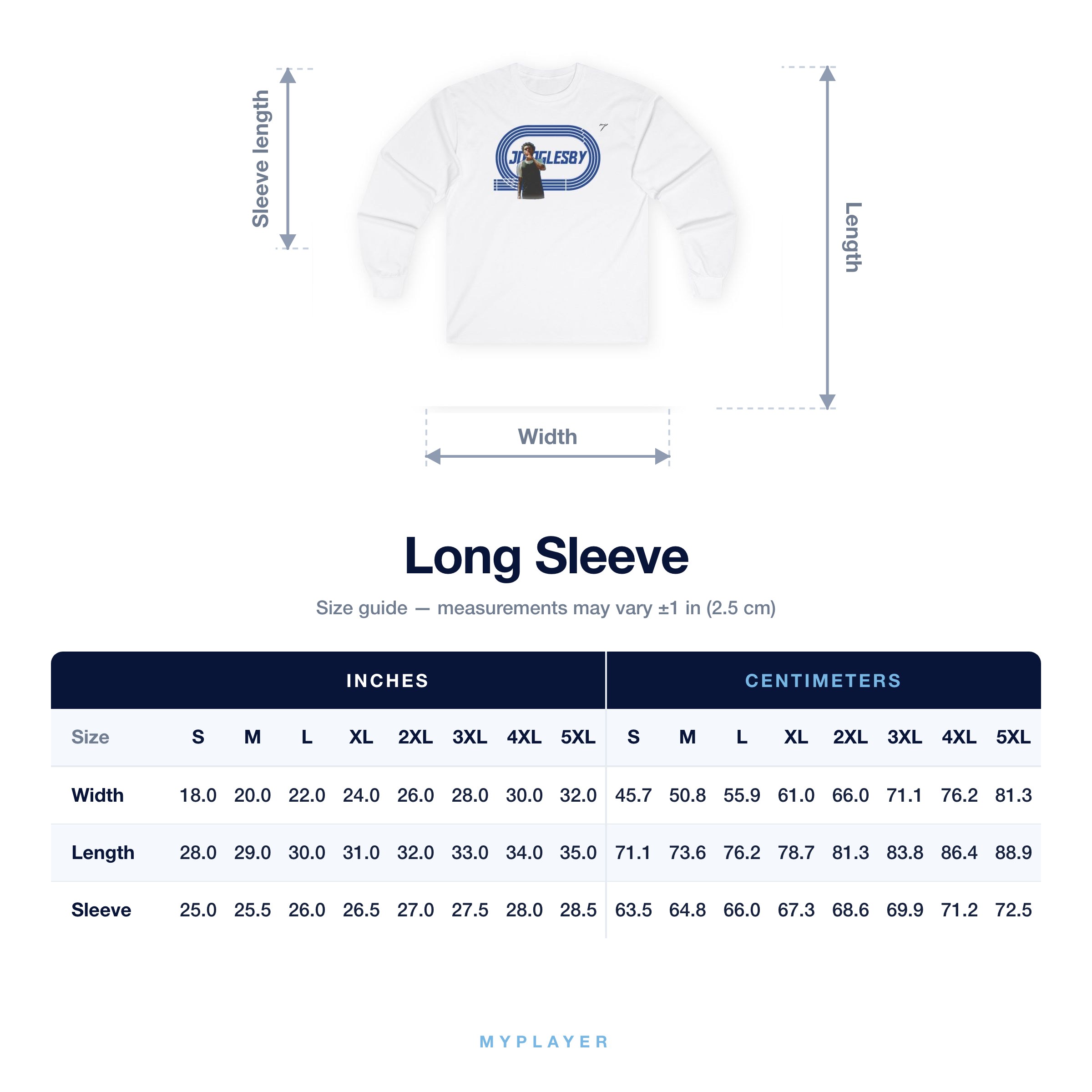 Long Sleeve size chart