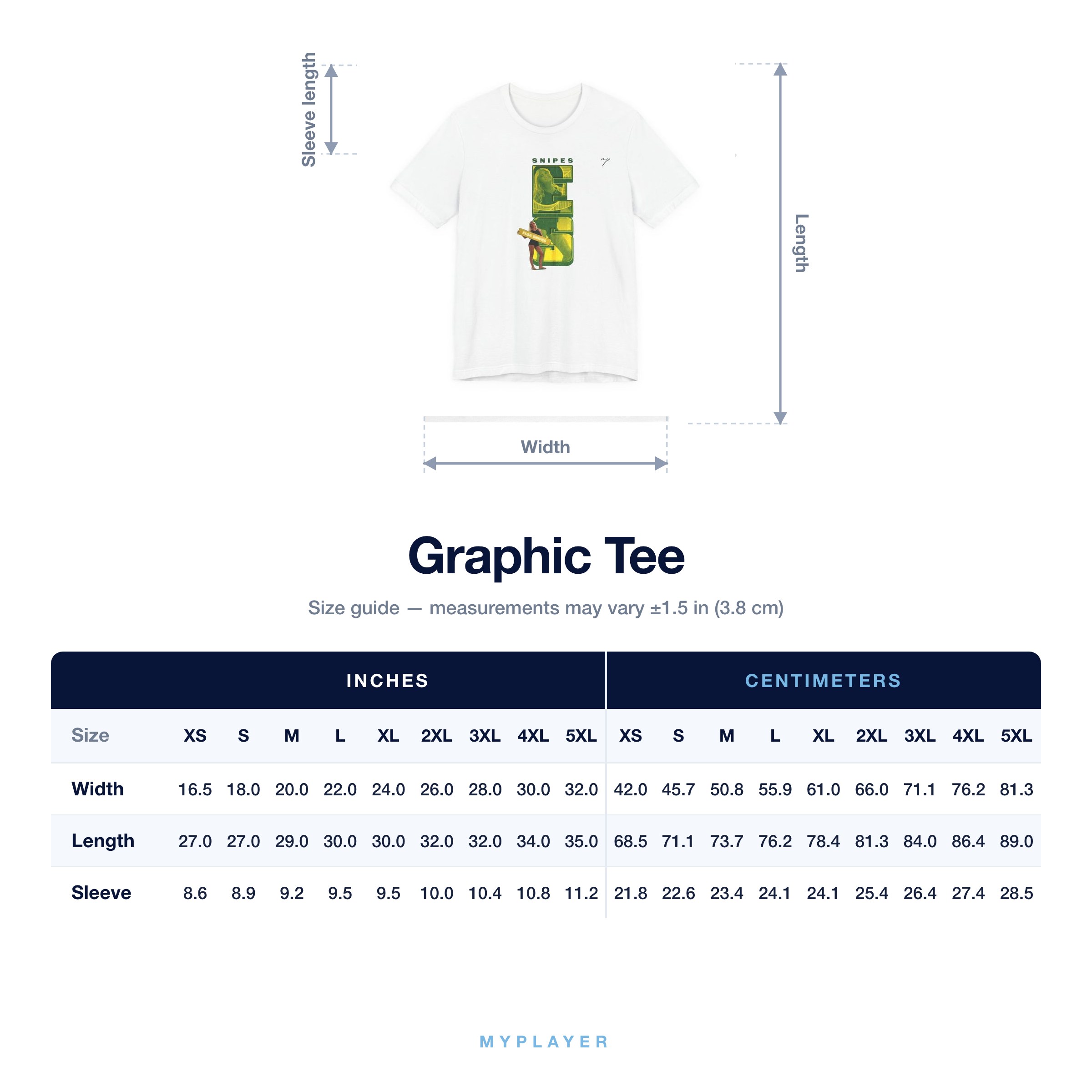 Graphic Tee size chart
