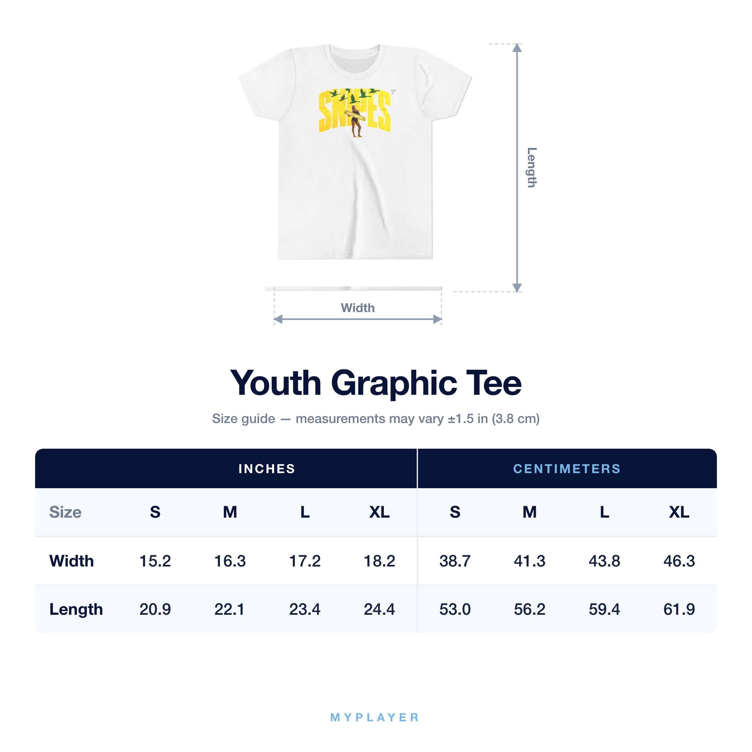 Youth Tee size chart