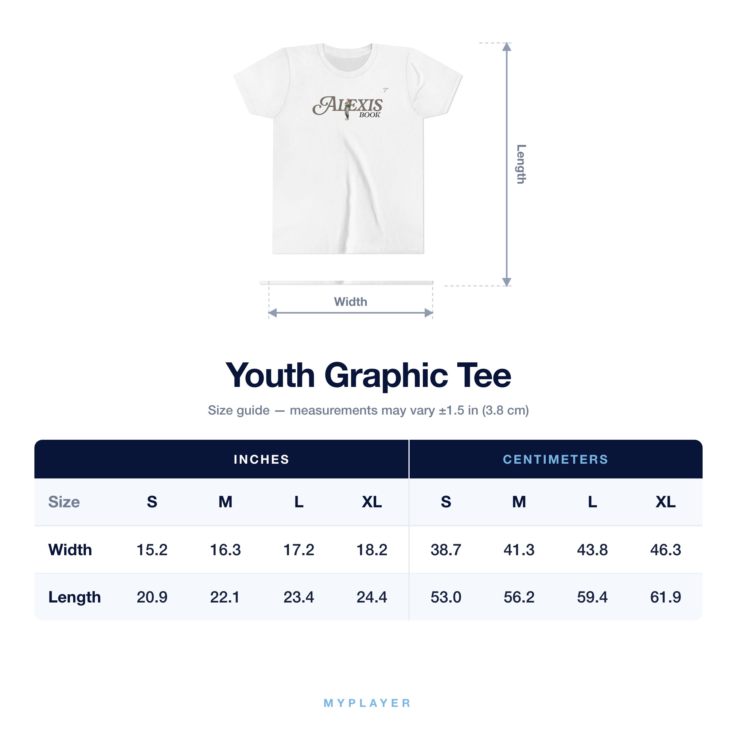 Youth Tee size chart