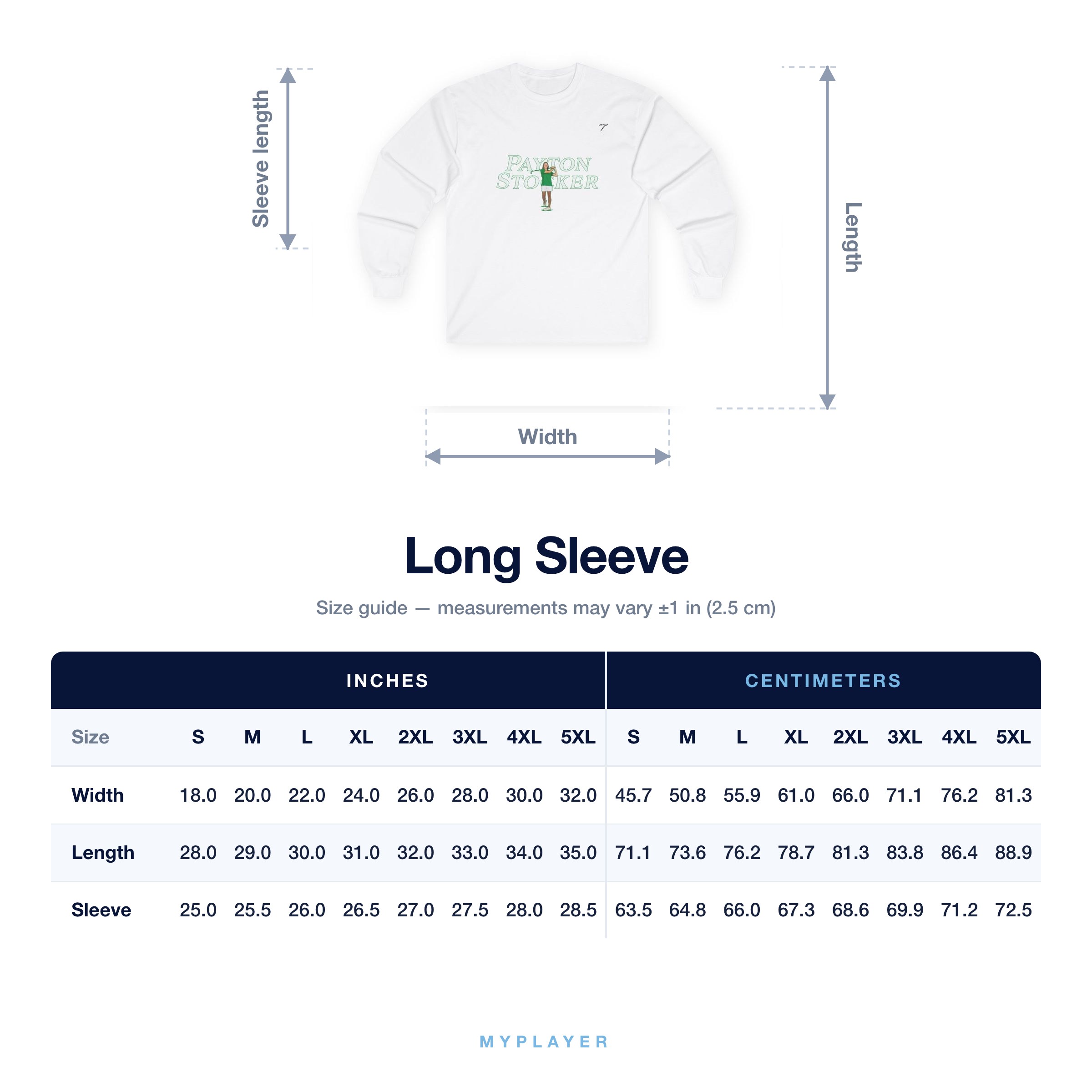 Long Sleeve size chart