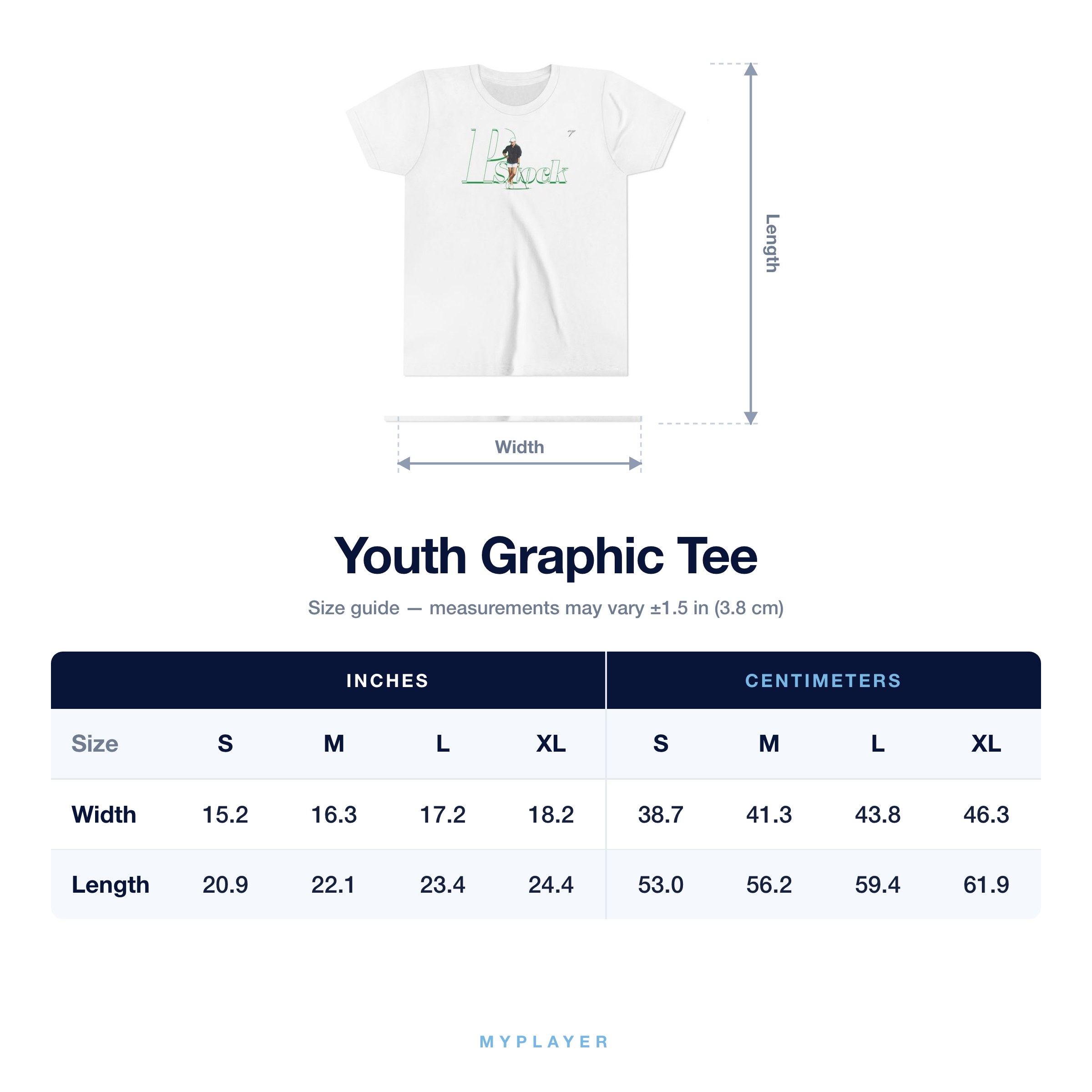 Youth Tee size chart