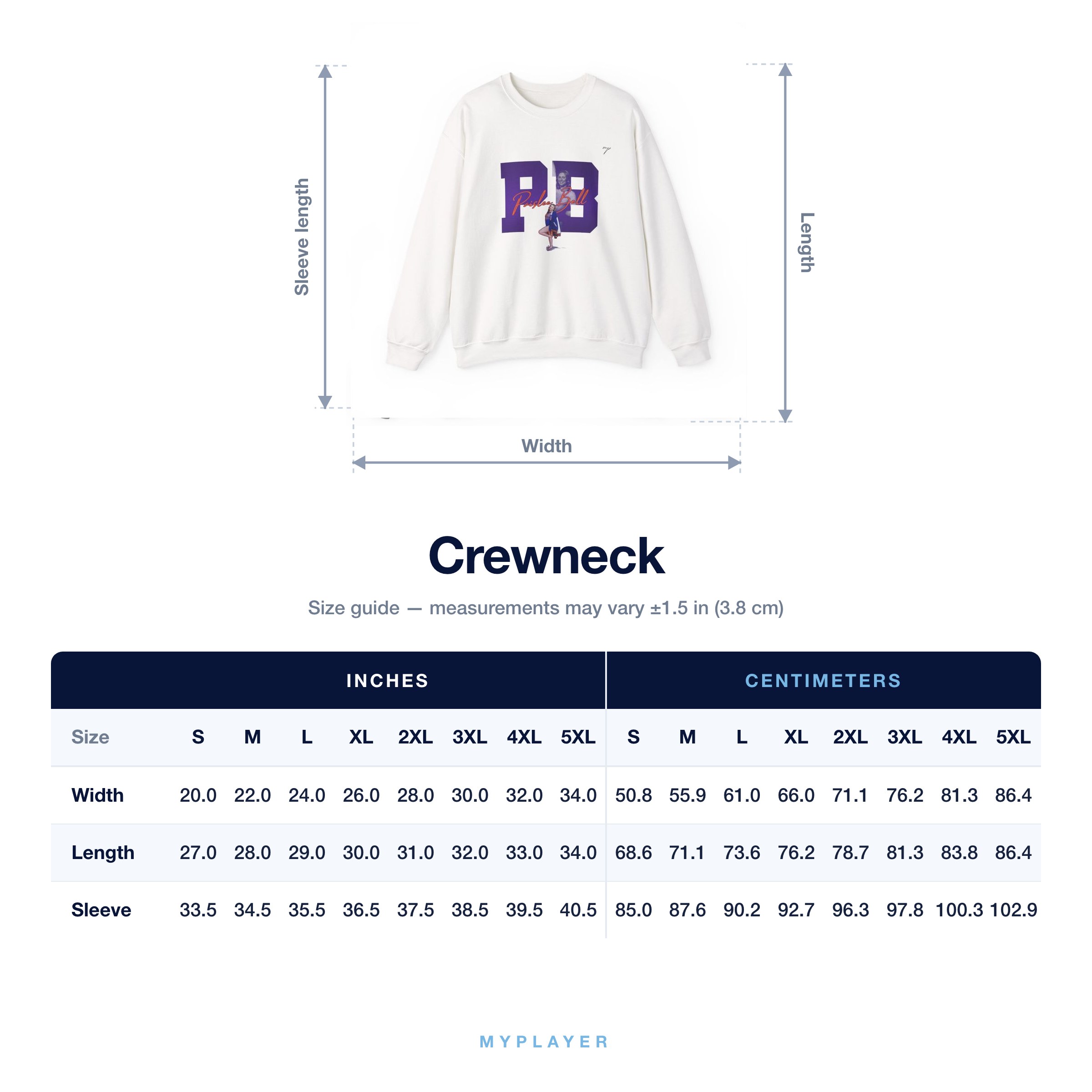 Crewneck size chart