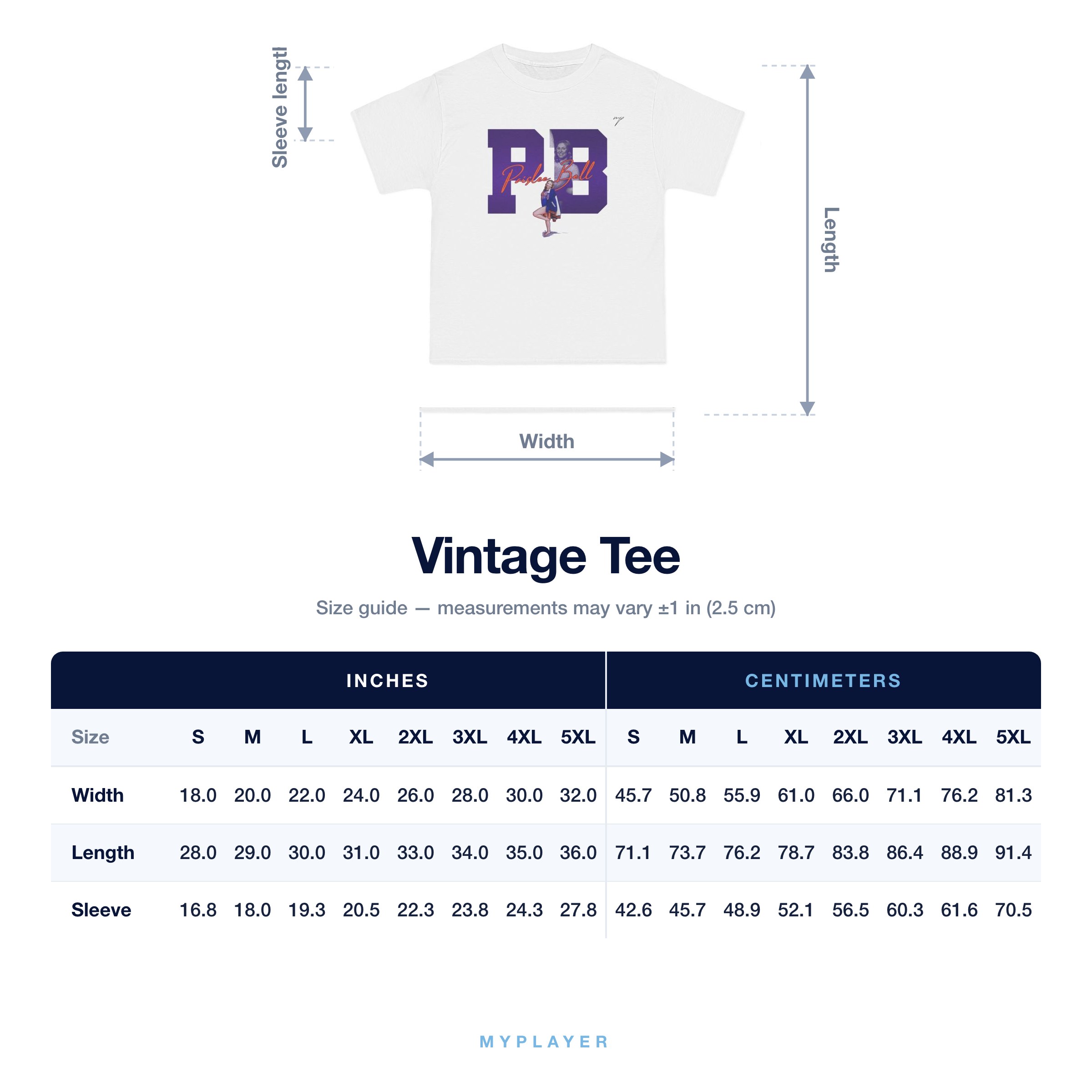 Vintage Tee size chart